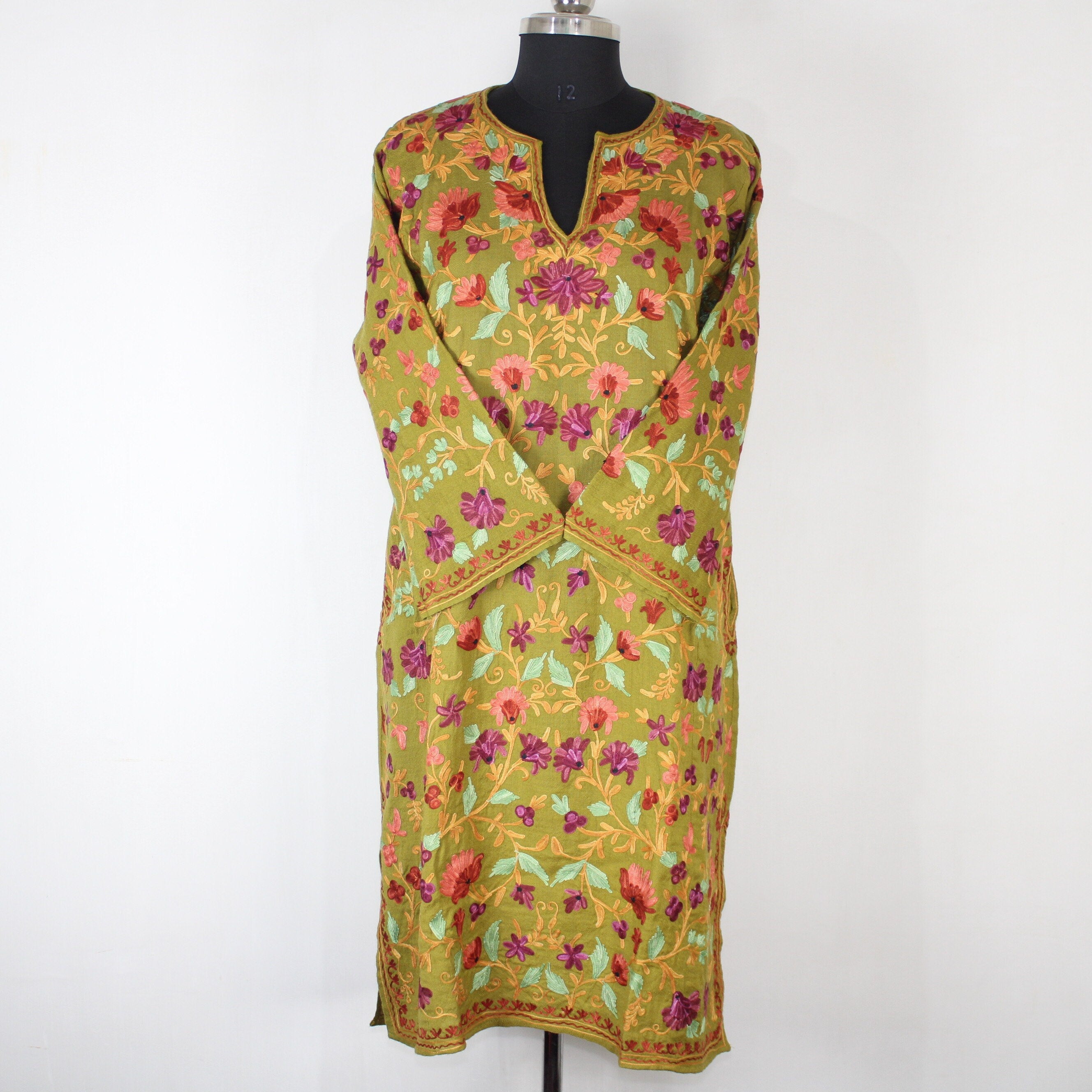 Handmade Merino Wool Kashmiri Pheran: Aari Embroidered Tunic BATIN