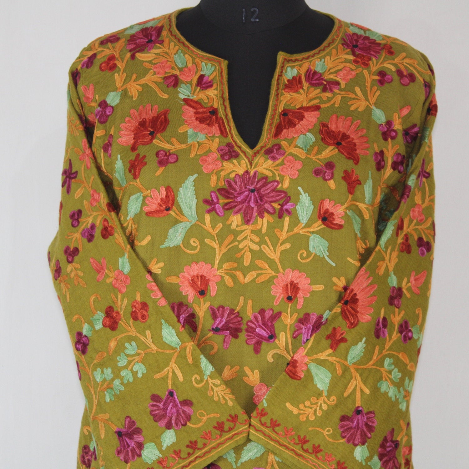 Handmade Merino Wool Kashmiri Pheran: Aari Embroidered Tunic BATIN
