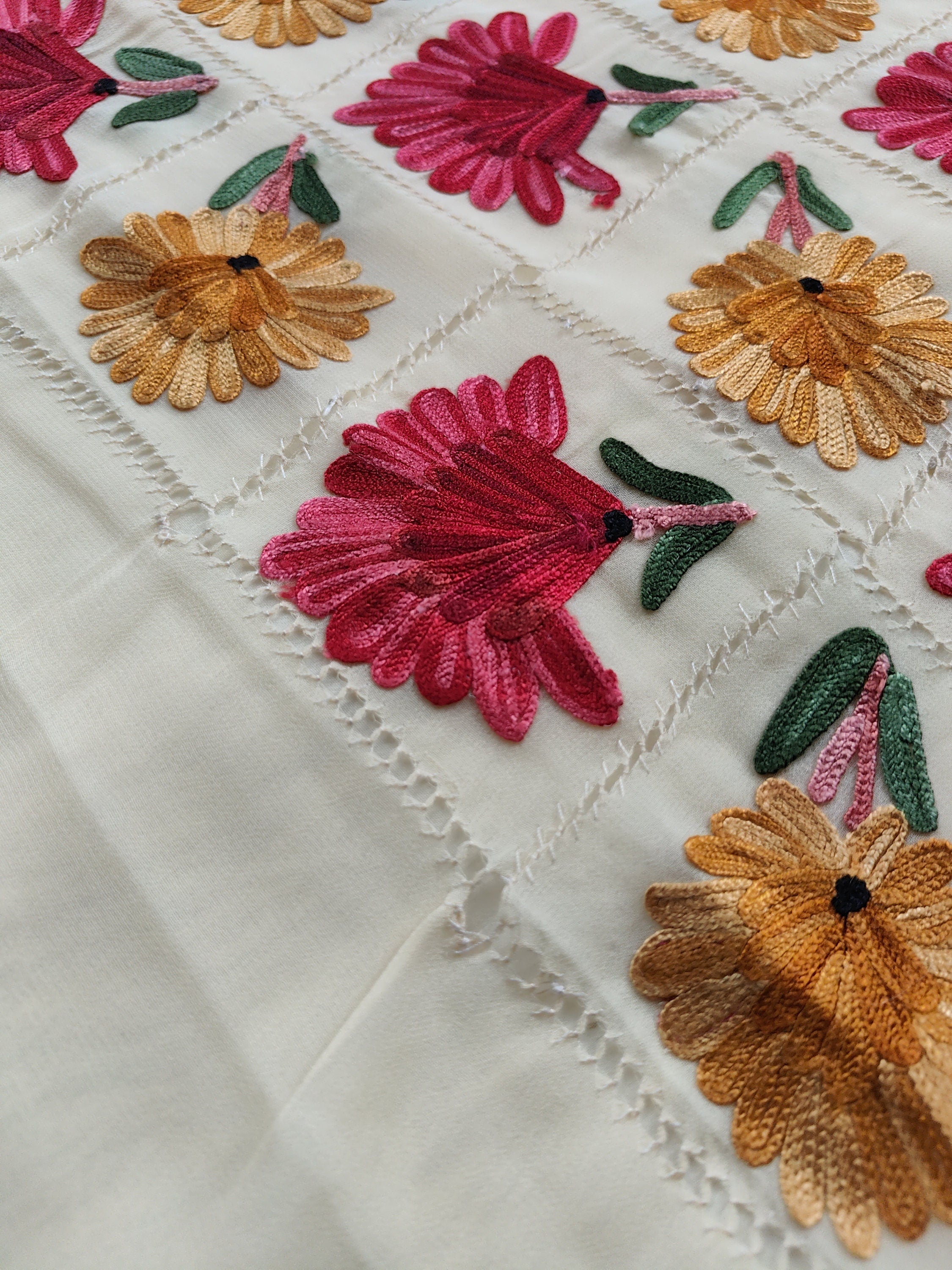 Handmade Kashmiri Aari Embroidered Georgette Saree with Blouse BATIN