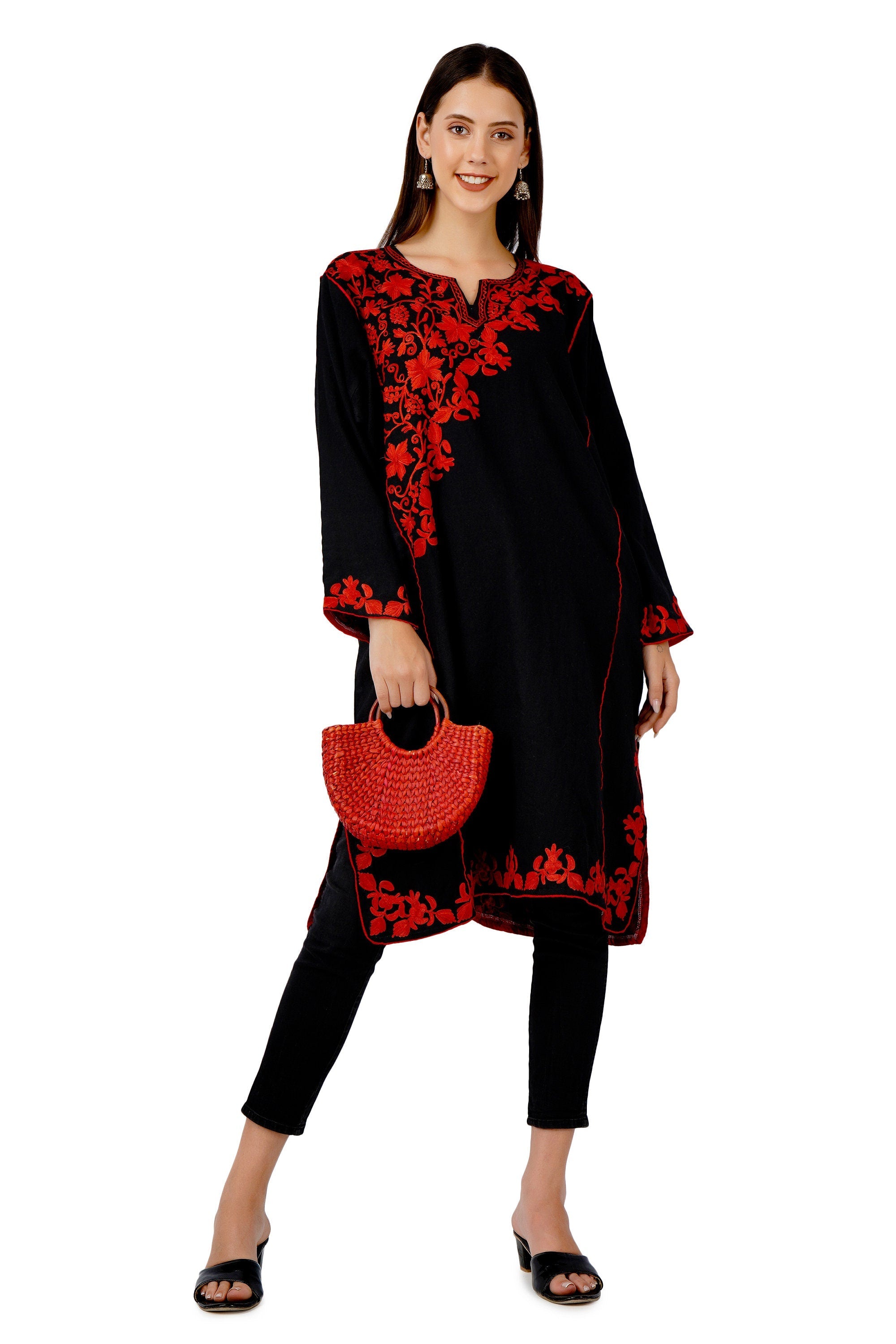Aari Embroidered Merino Wool Kashmiri Pheran Tunic BATIN