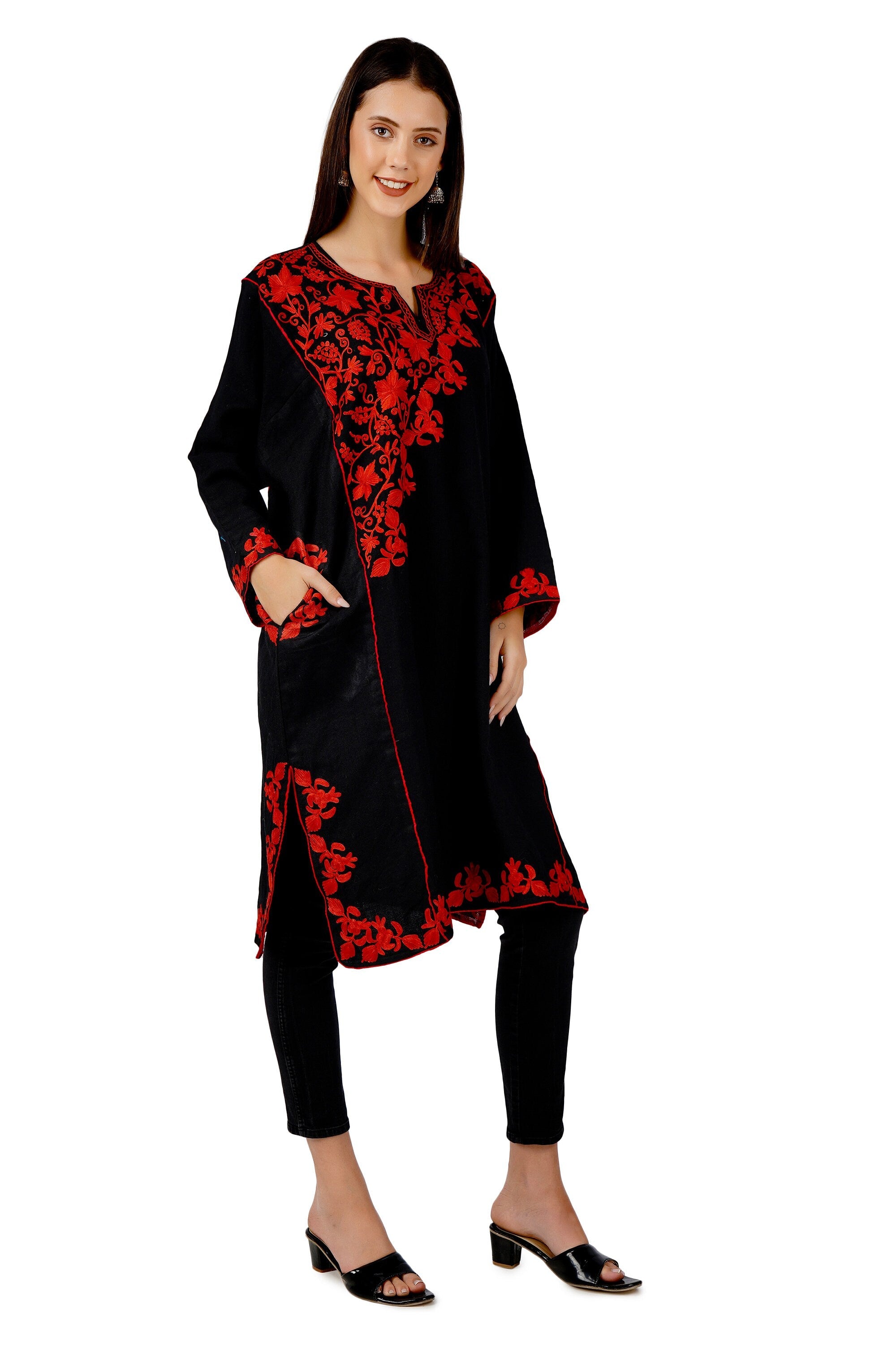 Aari Embroidered Merino Wool Kashmiri Pheran Tunic BATIN