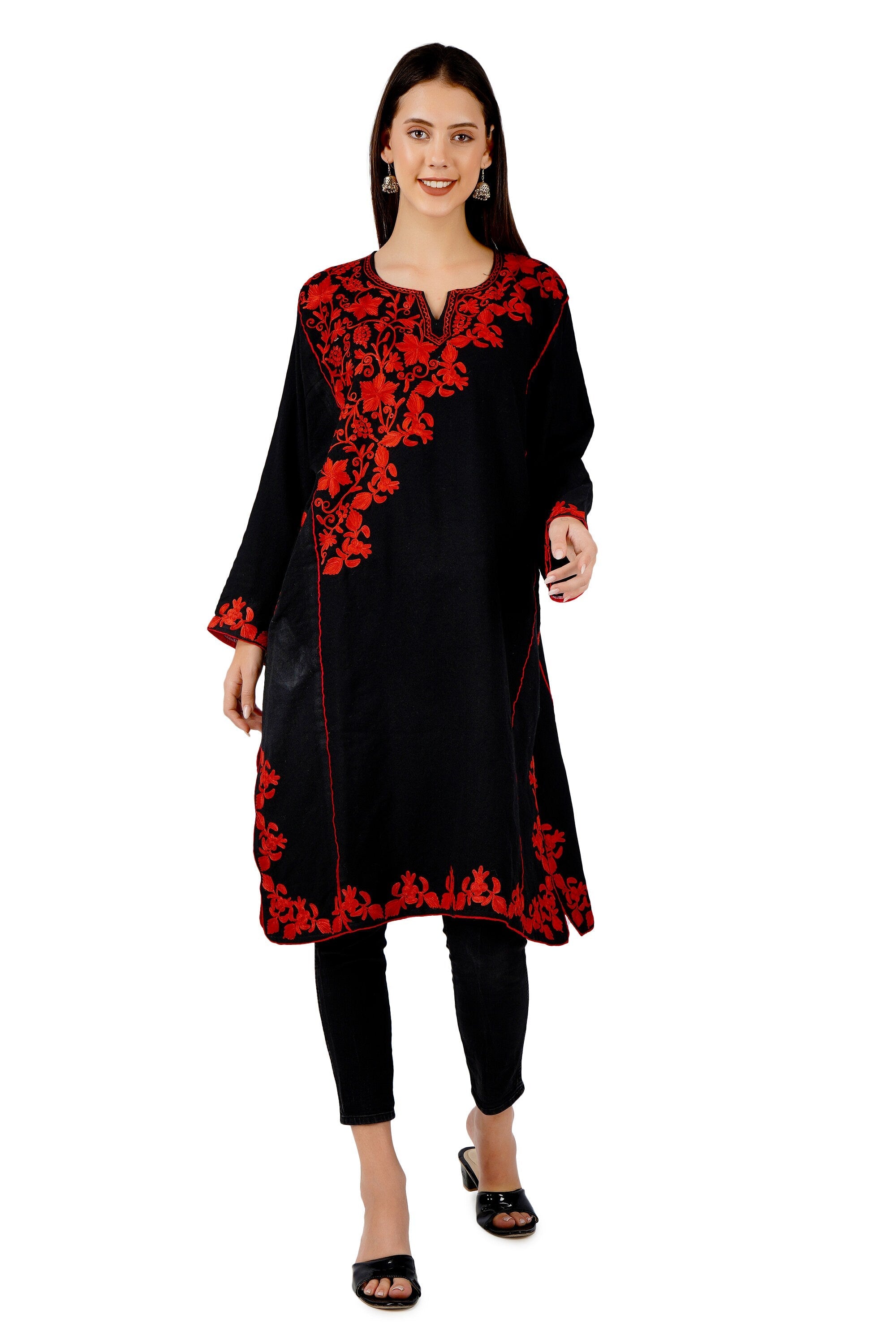Aari Embroidered Merino Wool Kashmiri Pheran Tunic BATIN