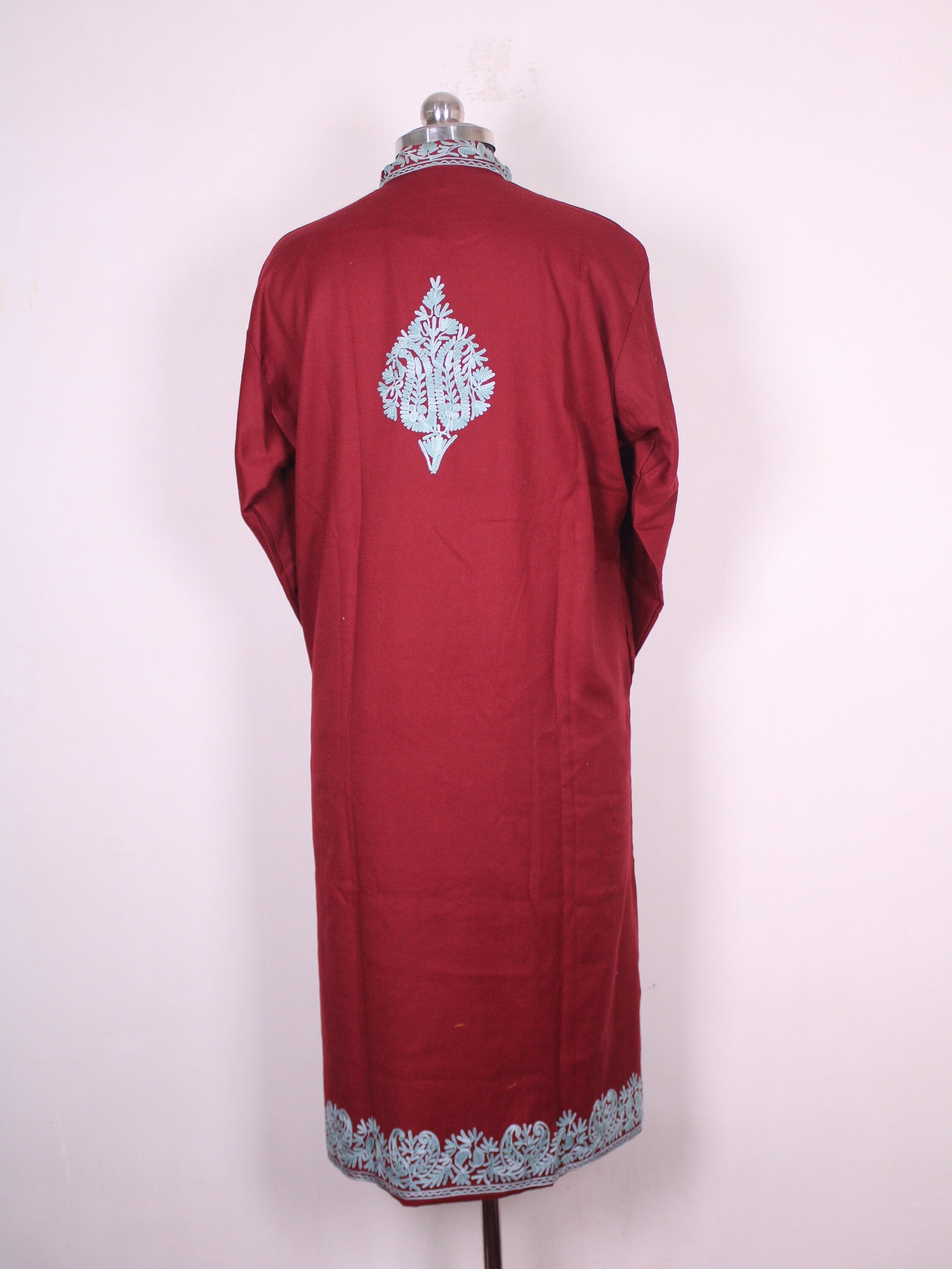 Kashmiri Coat, Kashmiri Embroidered Jacket, Embroidered Coat, Long Jacket, Woolen Jacket, Maroon Jacket, BATIN
