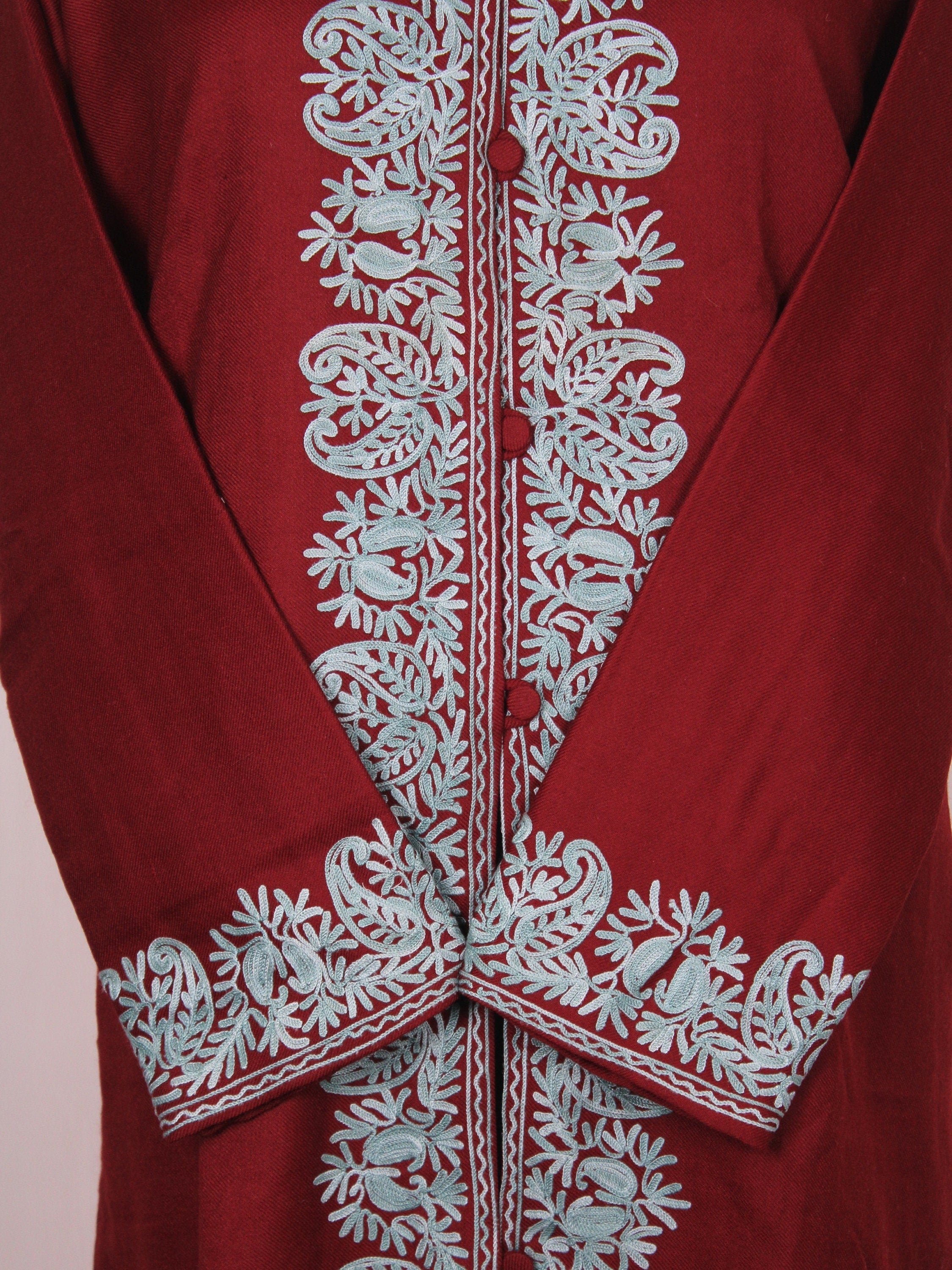 Kashmiri Coat, Kashmiri Embroidered Jacket, Embroidered Coat, Long Jacket, Woolen Jacket, Maroon Jacket, BATIN