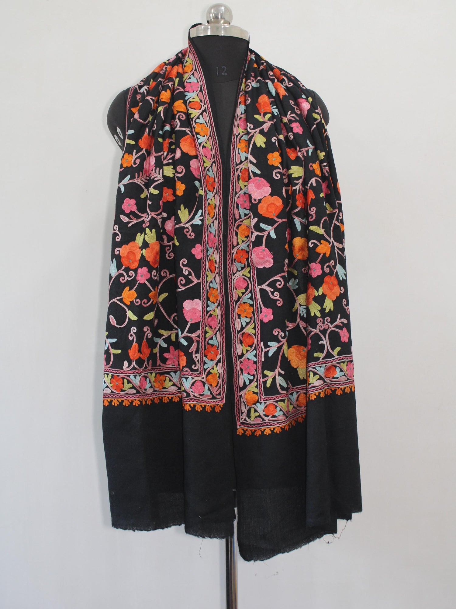Kashmiri Wool Stole: Aari Embroidered Floral Scarf - BATIN