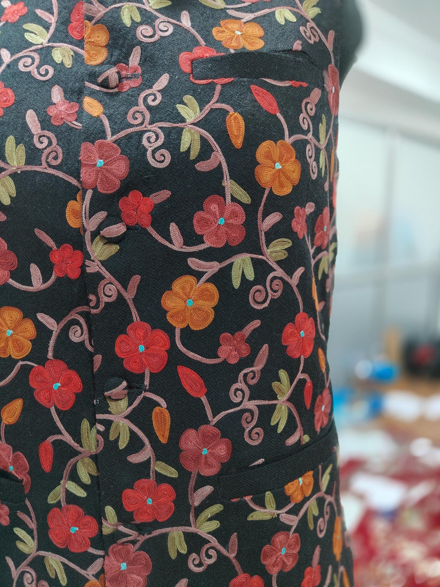 Handmade Kashmiri Floral Embroidered Nehru Jacket: Men&