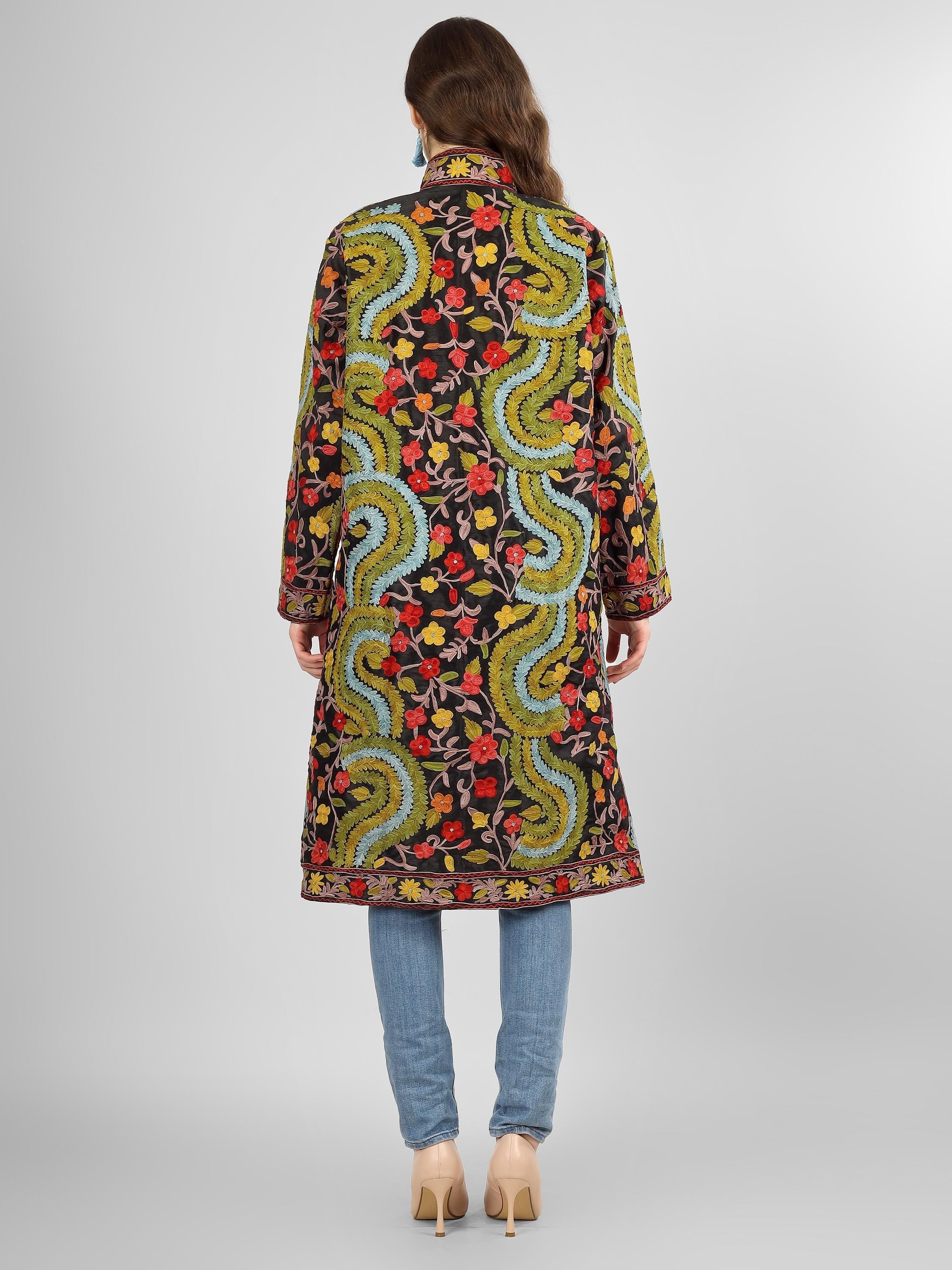 Handmade Aari Embroidered Silk Kashmiri Coat BATIN