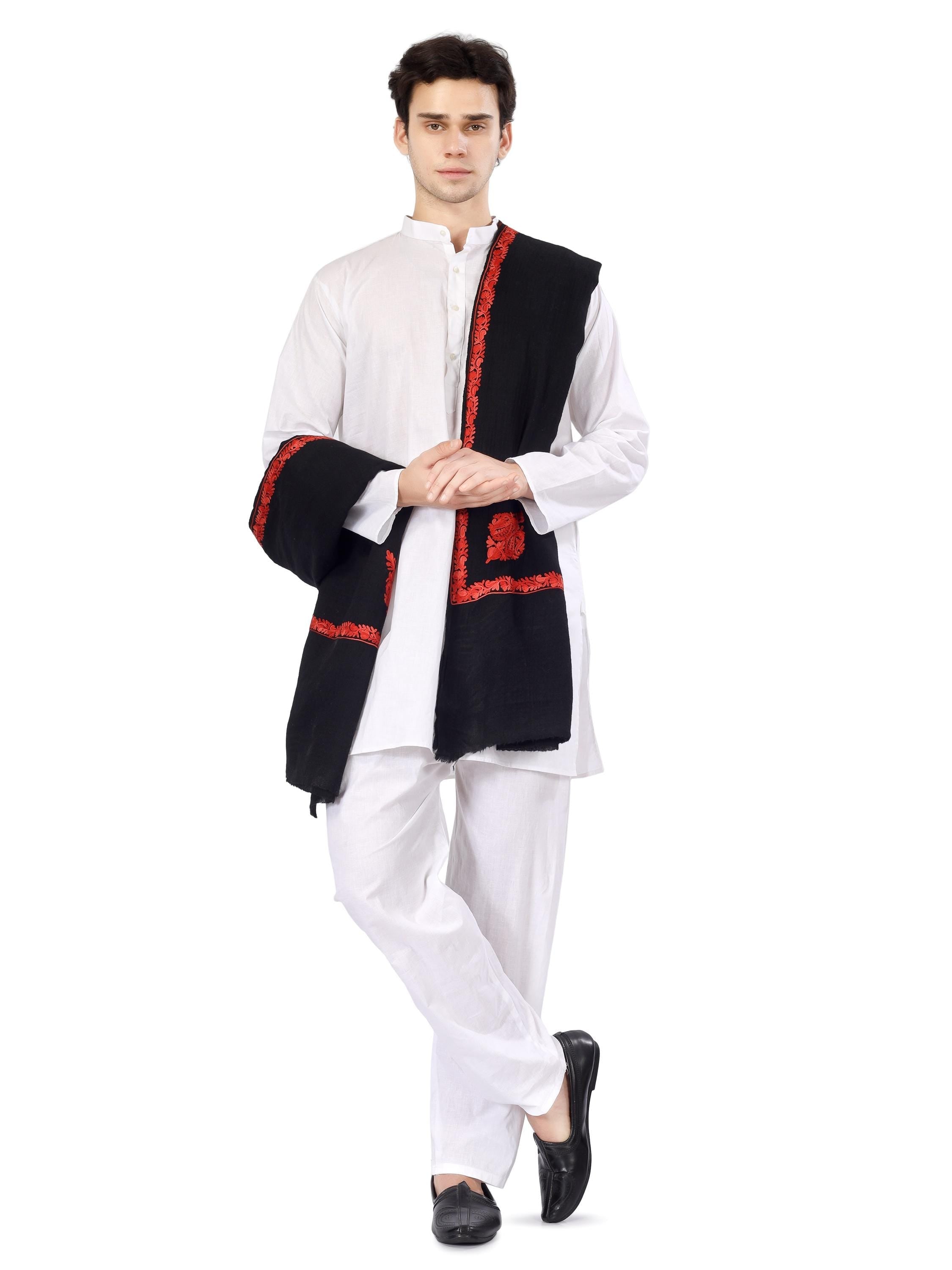 Kashmiri Embroidered Shawl for Men, Elegant Gents Wrap, Aari Work Oversized Pure Wool Shawl/Wrap, Mens Winter Shawl, Father Gift BATIN