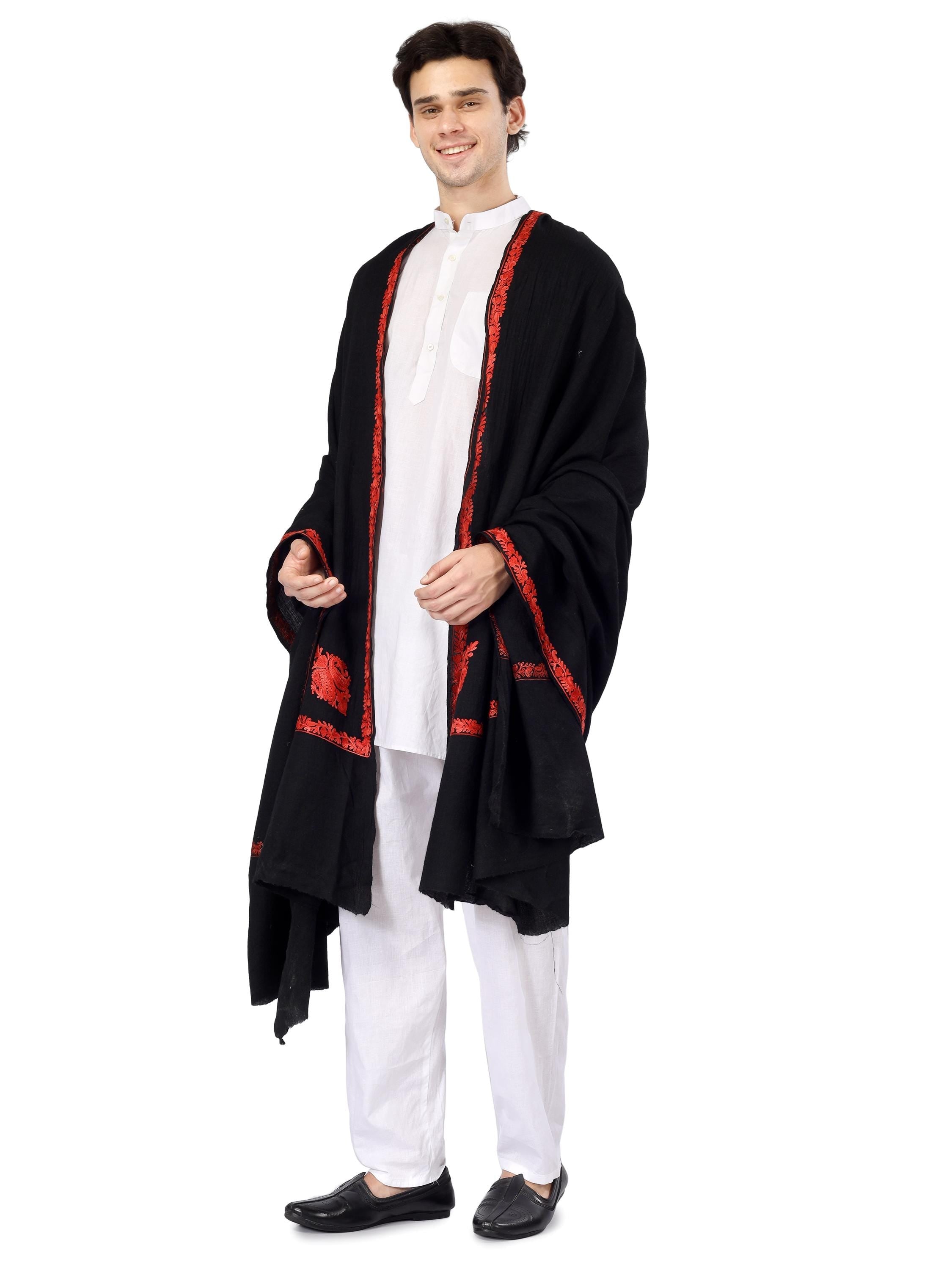 Kashmiri Embroidered Shawl for Men, Elegant Gents Wrap, Aari Work Oversized Pure Wool Shawl/Wrap, Mens Winter Shawl, Father Gift BATIN