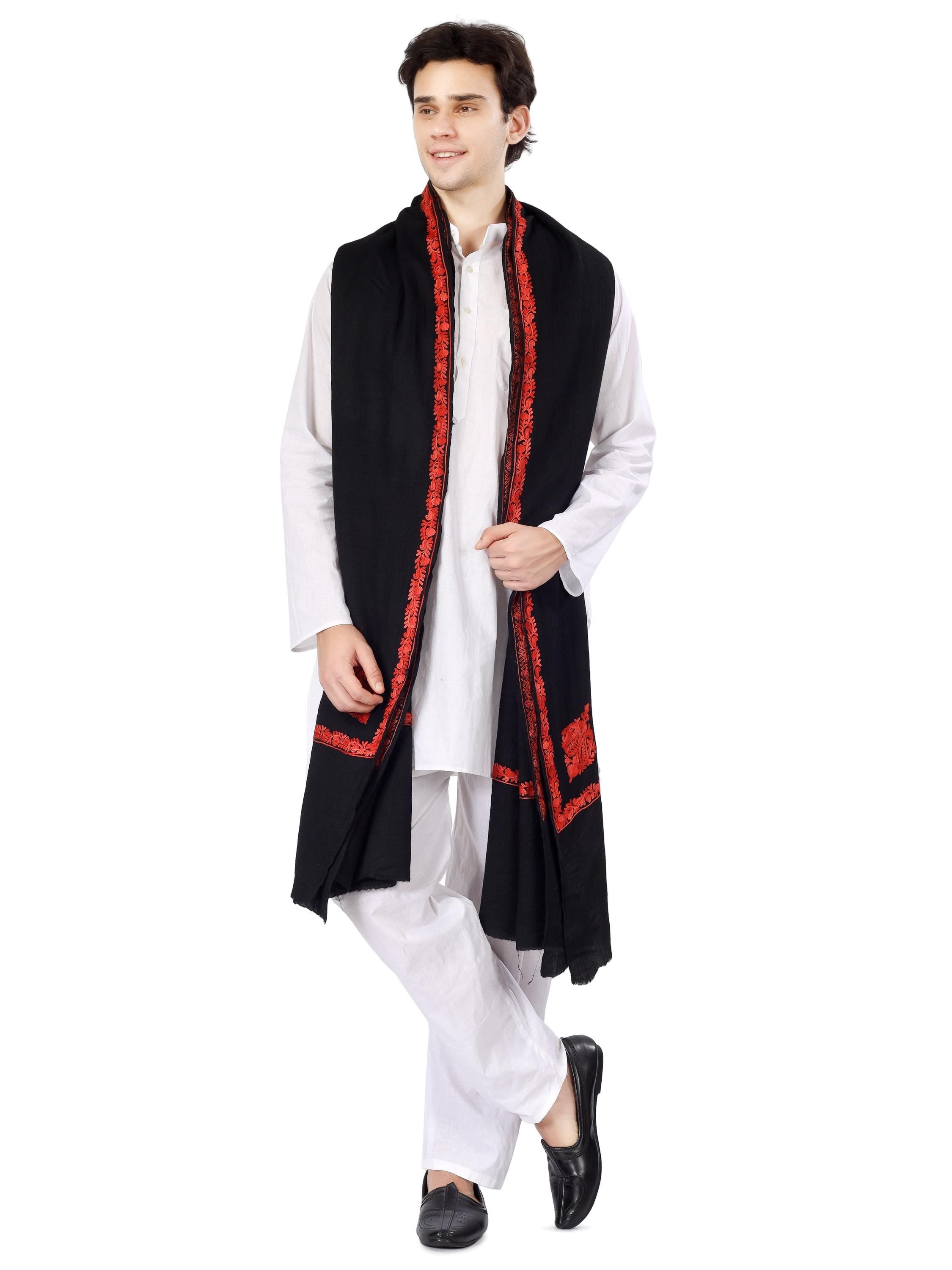 Kashmiri Embroidered Shawl for Men, Elegant Gents Wrap, Aari Work Oversized Pure Wool Shawl/Wrap, Mens Winter Shawl, Father Gift BATIN