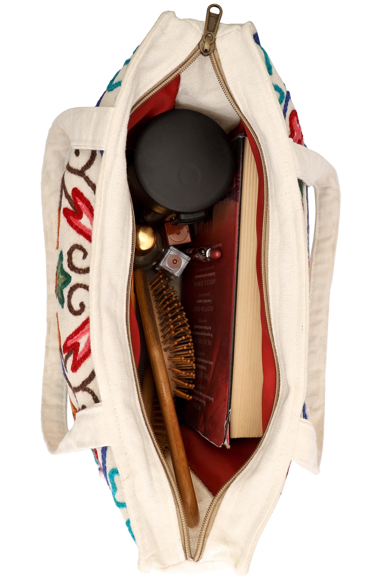 Handmade Kashmiri Embroidered Cotton Tote Bag: Boho Floral Shoulder Bag - BATIN