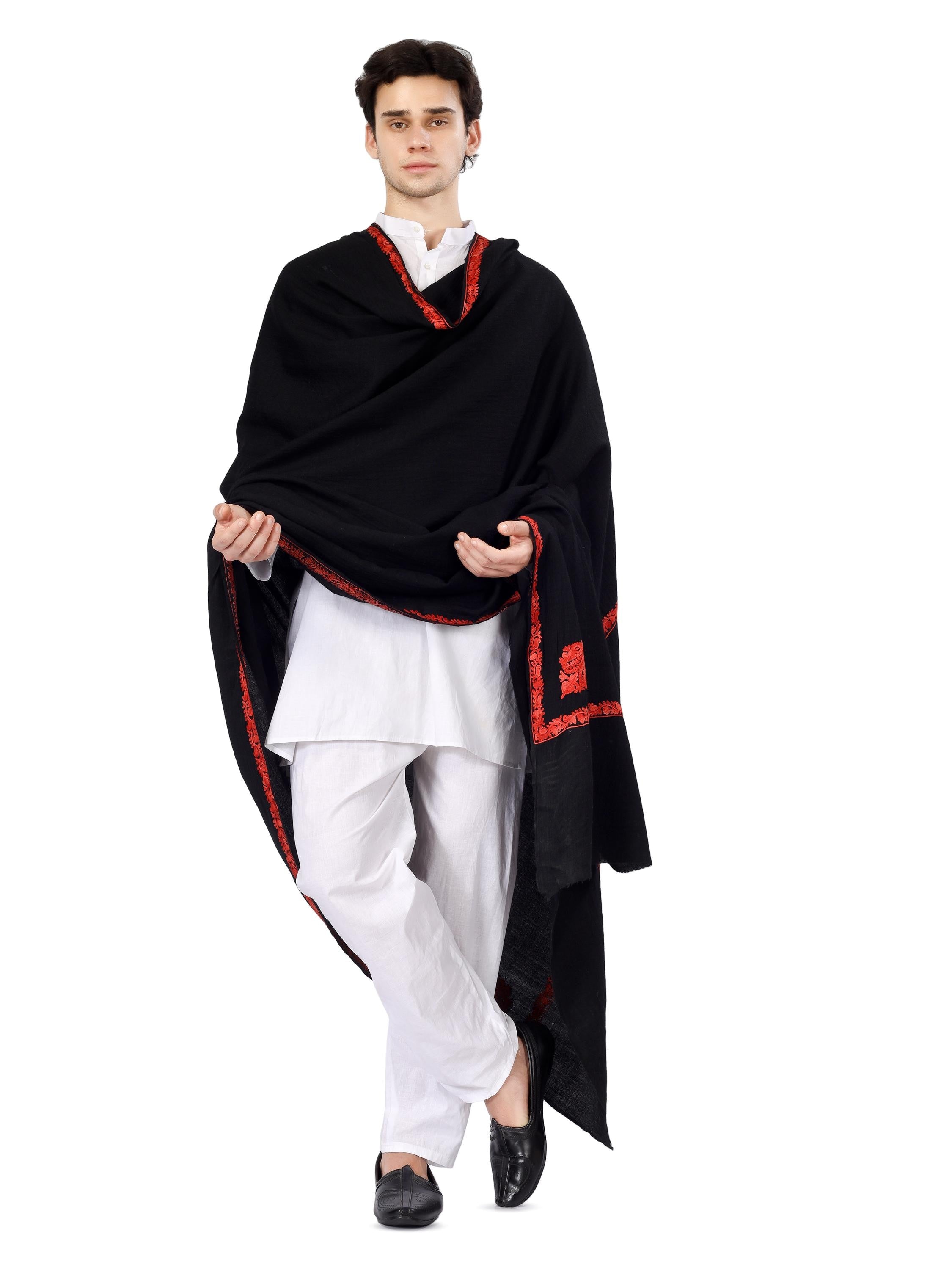Kashmiri Embroidered Shawl for Men, Elegant Gents Wrap, Aari Work Oversized Pure Wool Shawl/Wrap, Mens Winter Shawl, Father Gift BATIN
