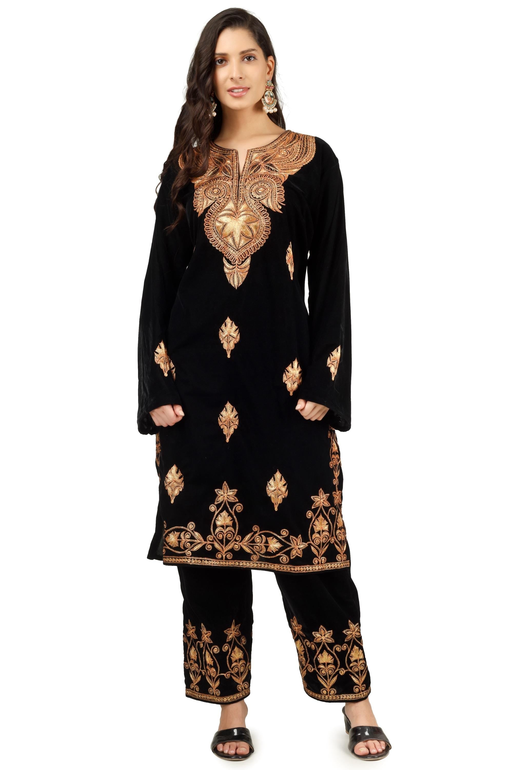 Black Velvet Kashmiri Tilla Embroidered Suit BATIN