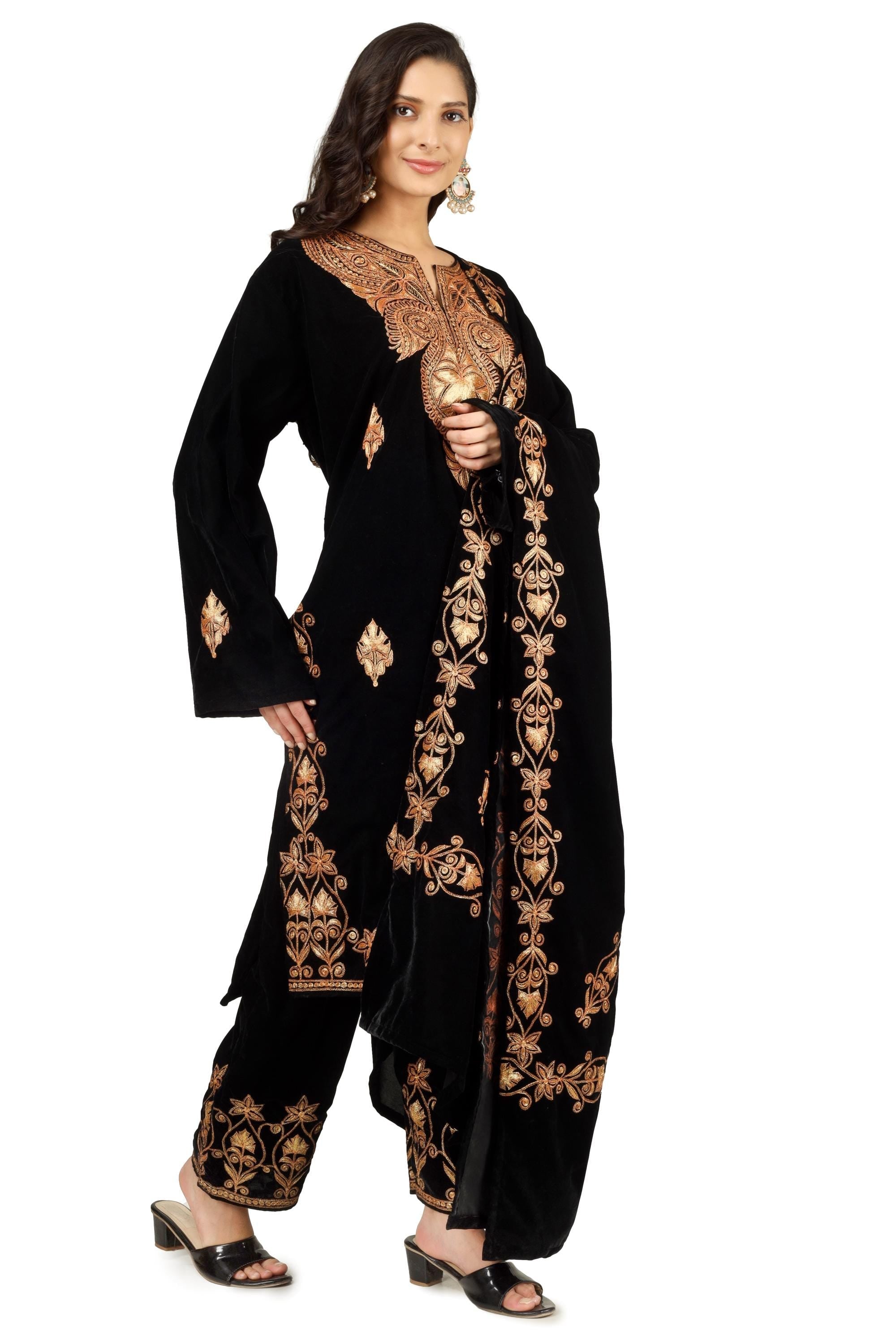 Black Velvet Kashmiri Tilla Embroidered Suit BATIN
