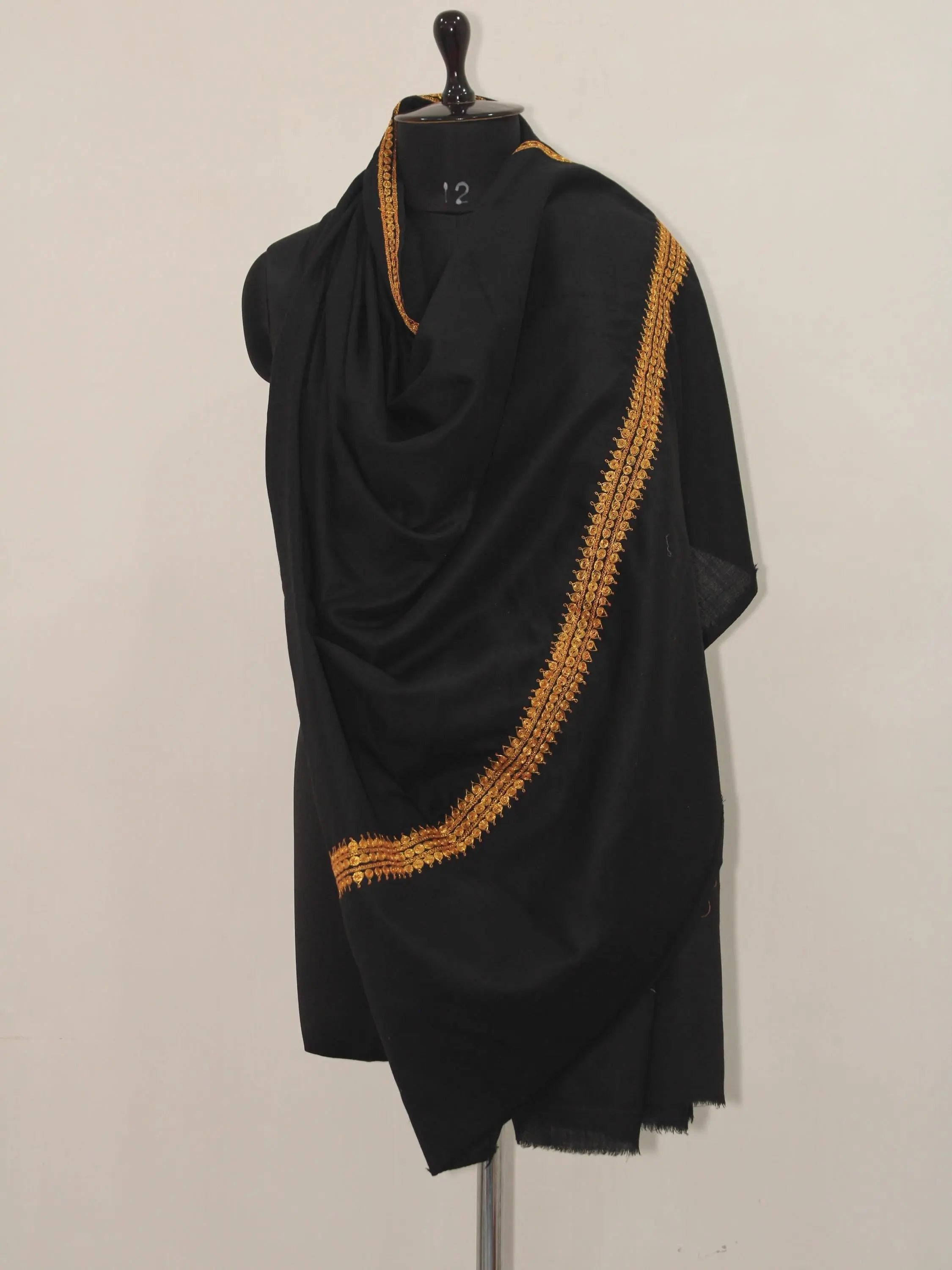 Wool Tilla Embroidered Black Shawl BATIN