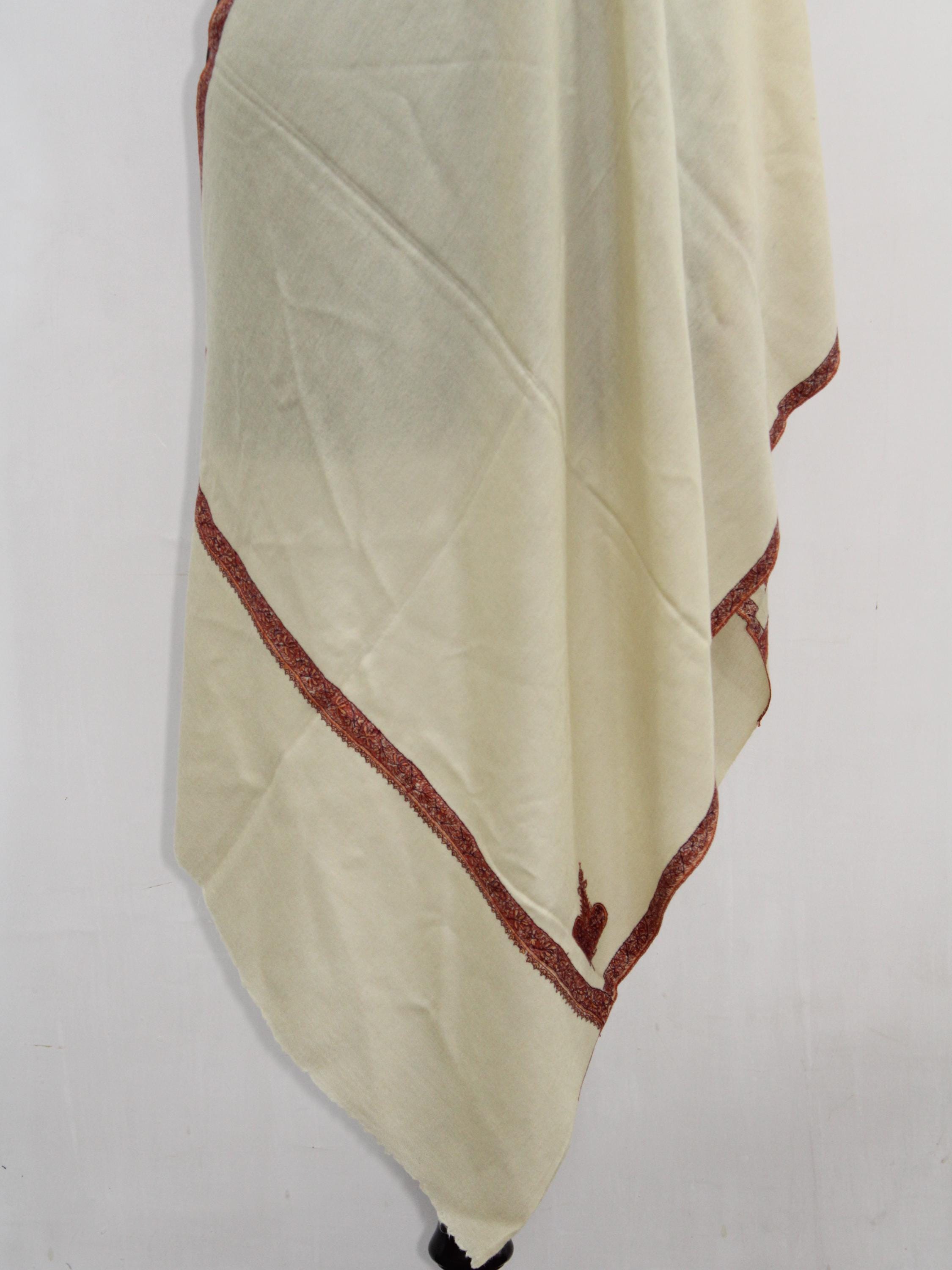 Handmade Sozni Embroidered Merino Wool Stole: Kashmiri Scarf Wrap BATIN