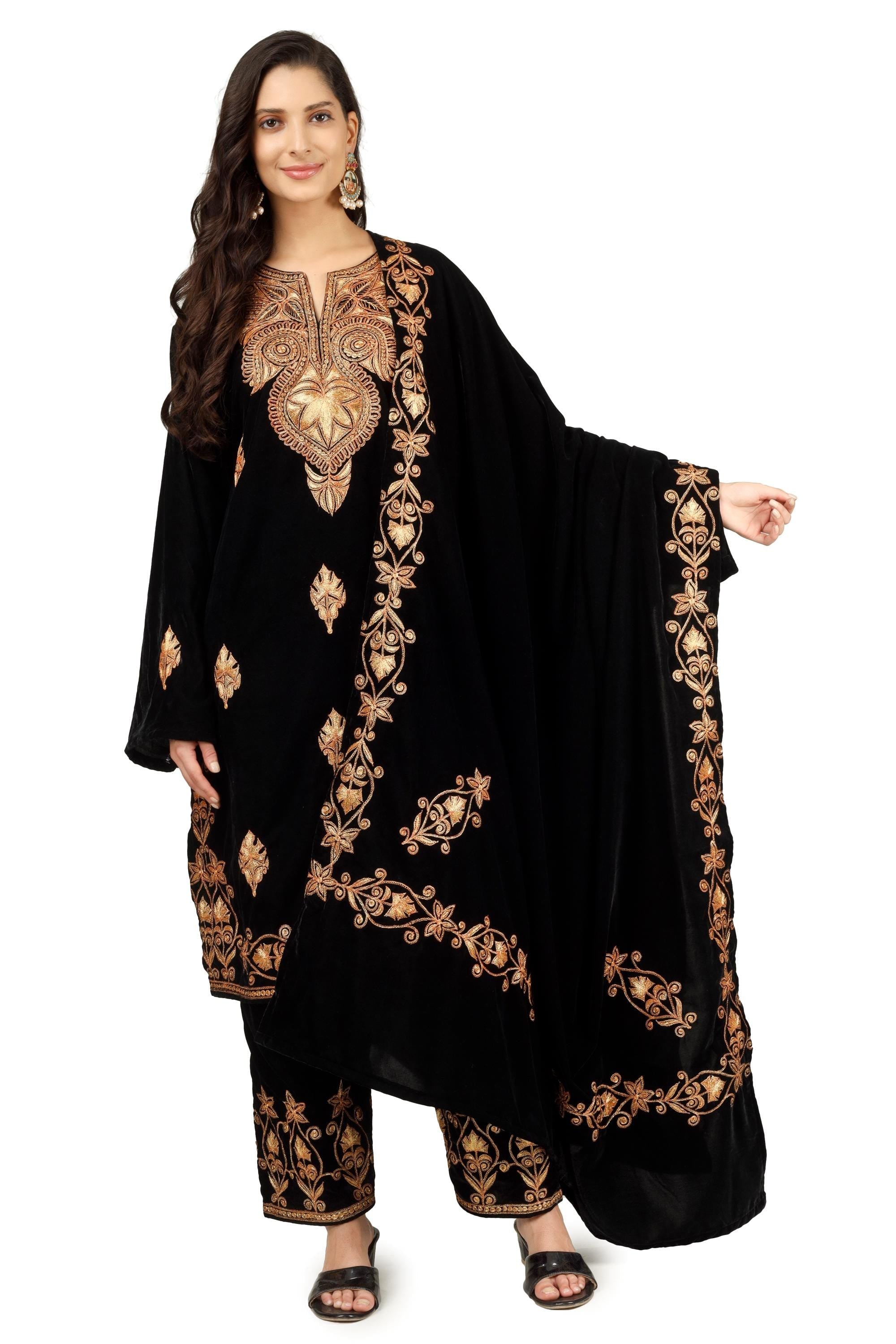 Black Velvet Kashmiri Tilla Embroidered Suit BATIN