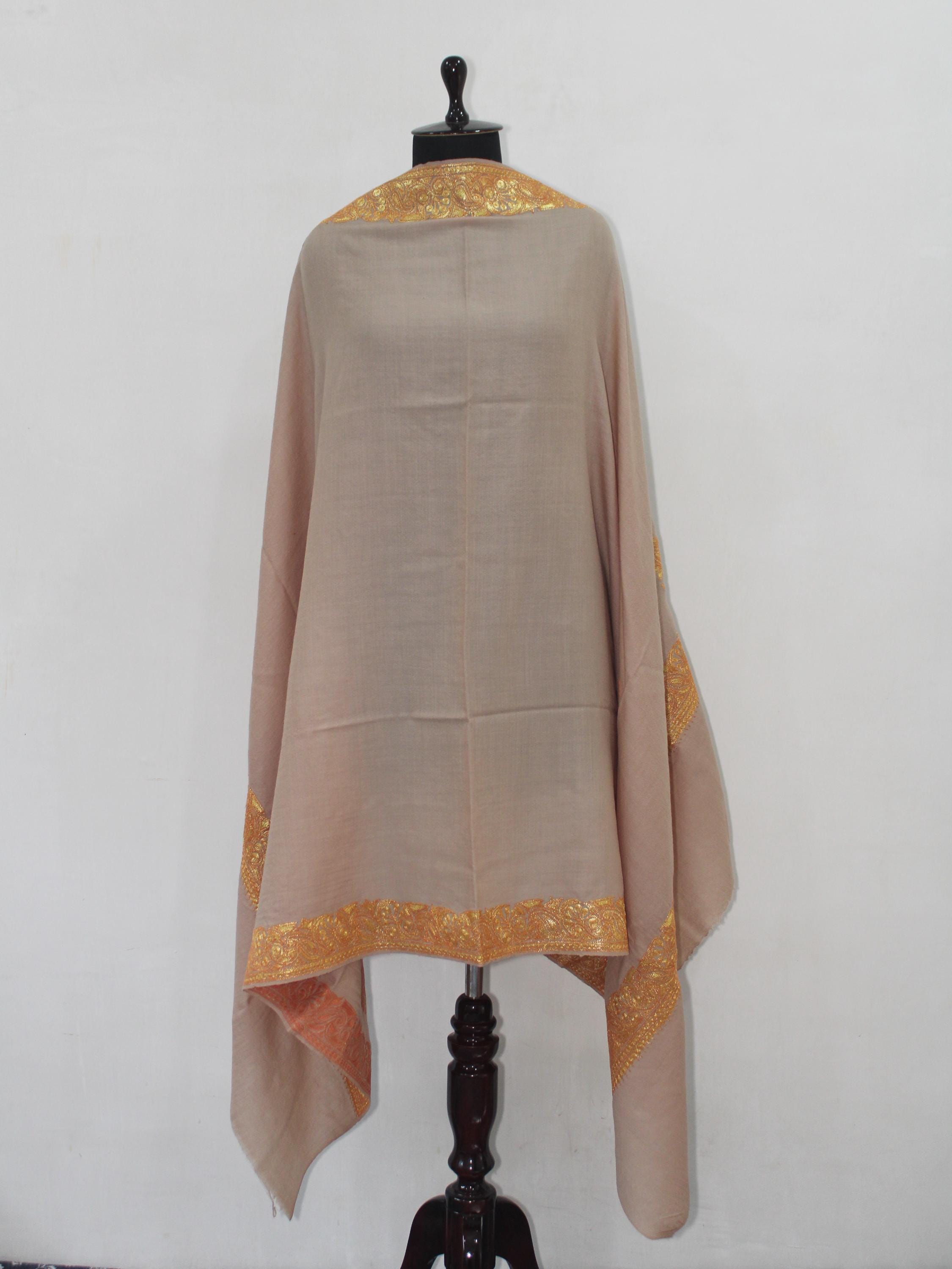 Fine Merino Wool Tilla Embroidered Beige Shawl BATIN