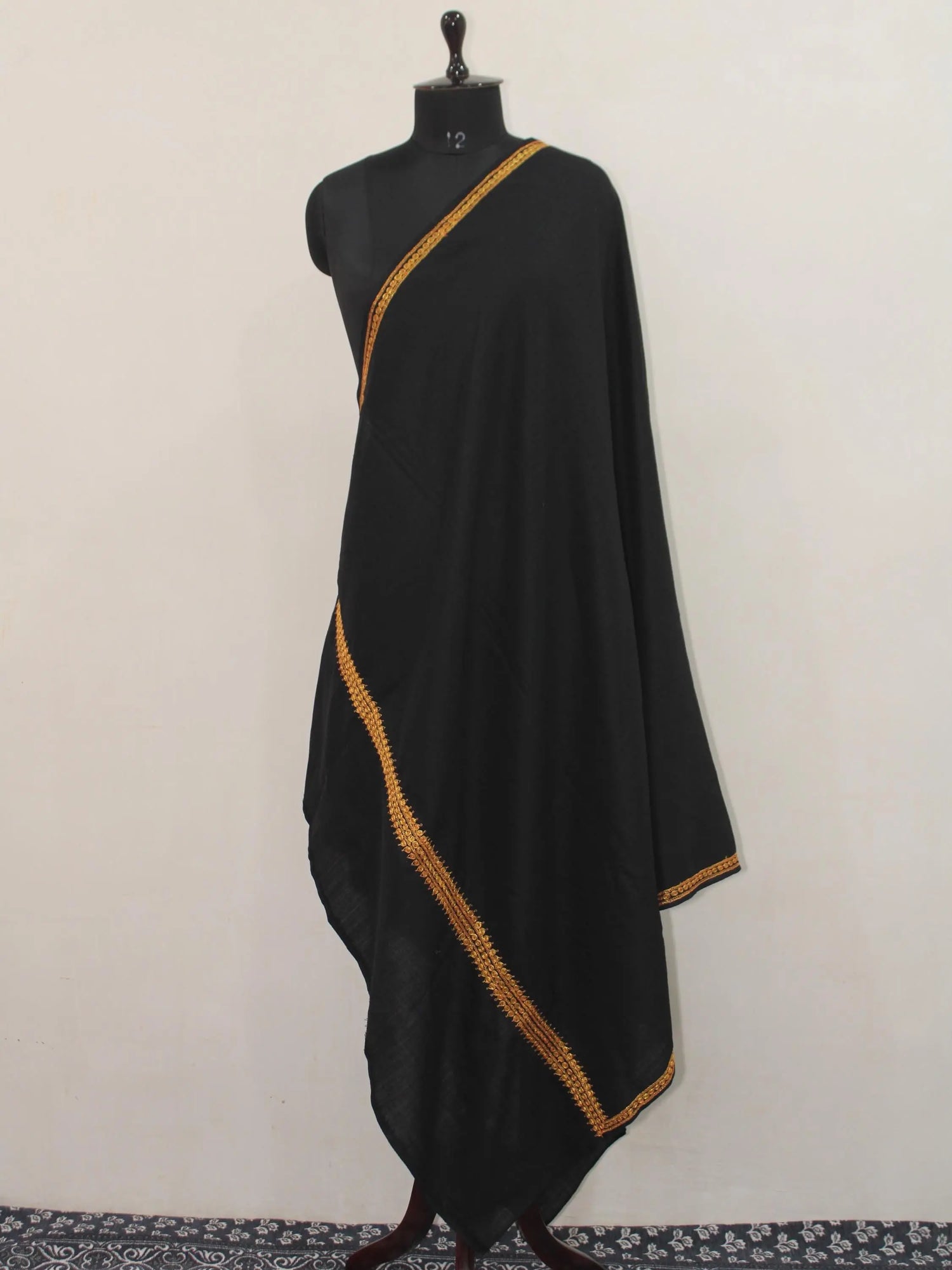 Wool Tilla Embroidered Black Shawl BATIN