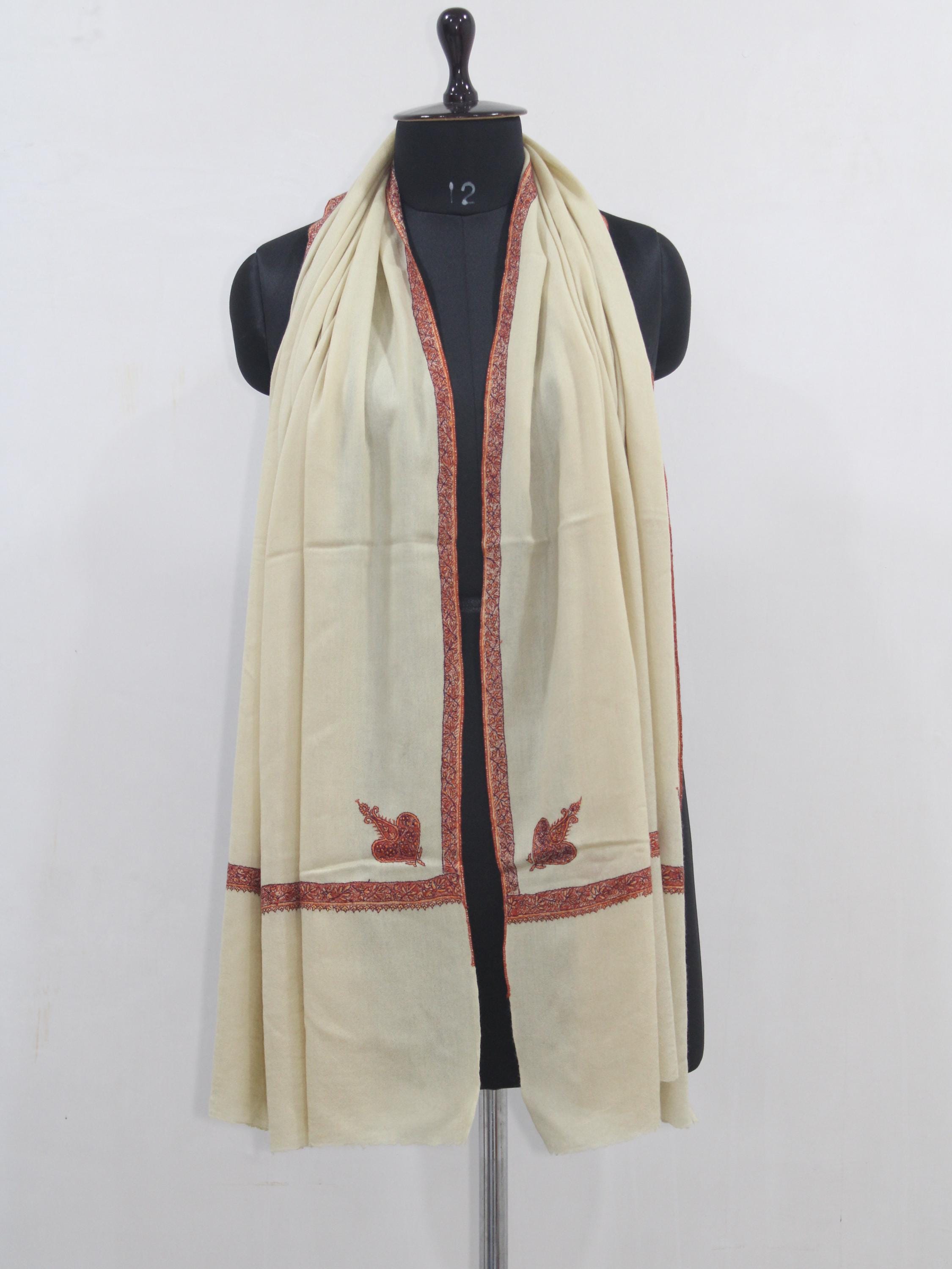 Handmade Sozni Embroidered Merino Wool Stole: Kashmiri Scarf Wrap BATIN