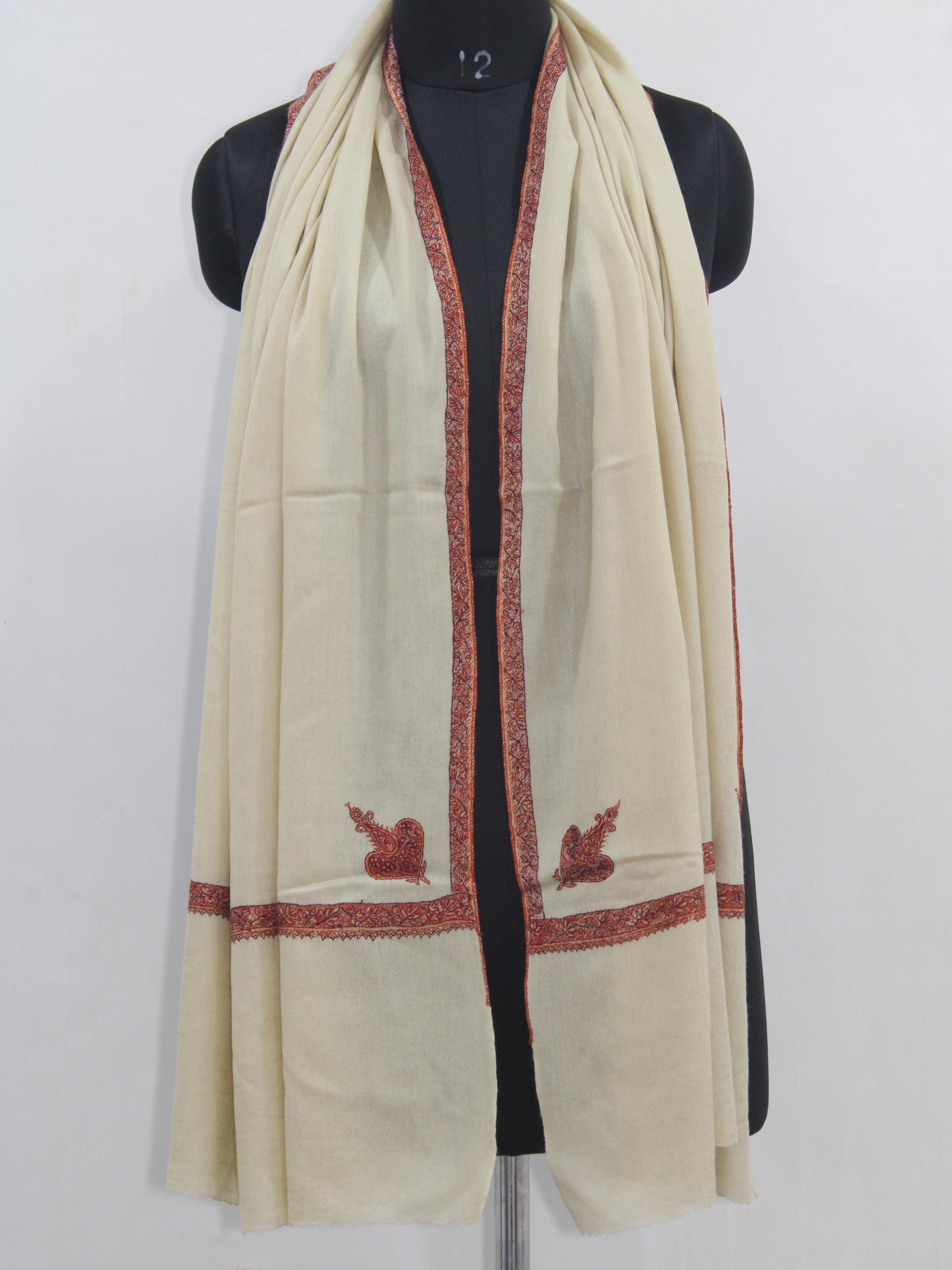 Handmade Sozni Embroidered Merino Wool Stole: Kashmiri Scarf Wrap BATIN