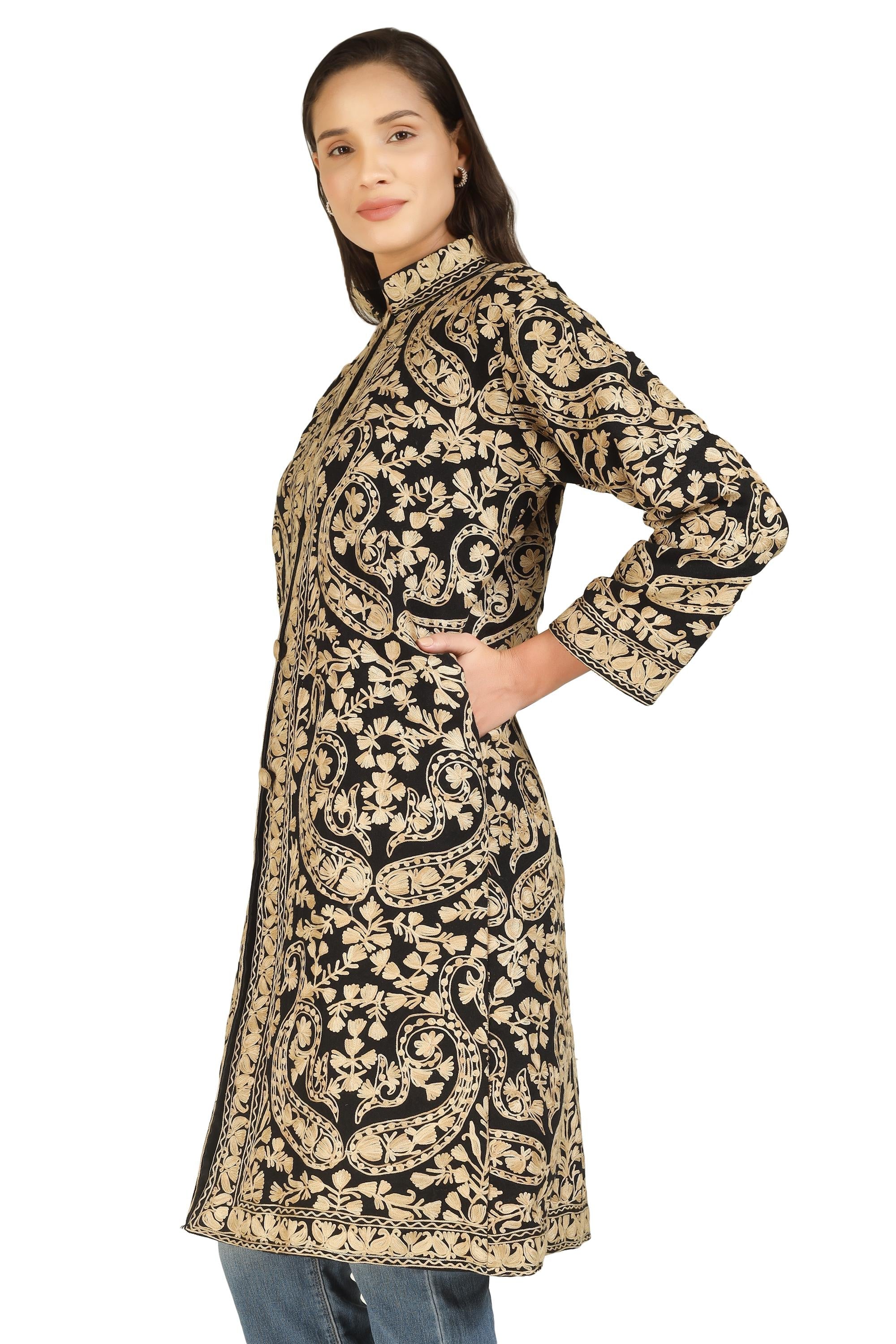 Handmade Kashmiri Wool Embroidered Coat: Traditional Indian Jacket BATIN