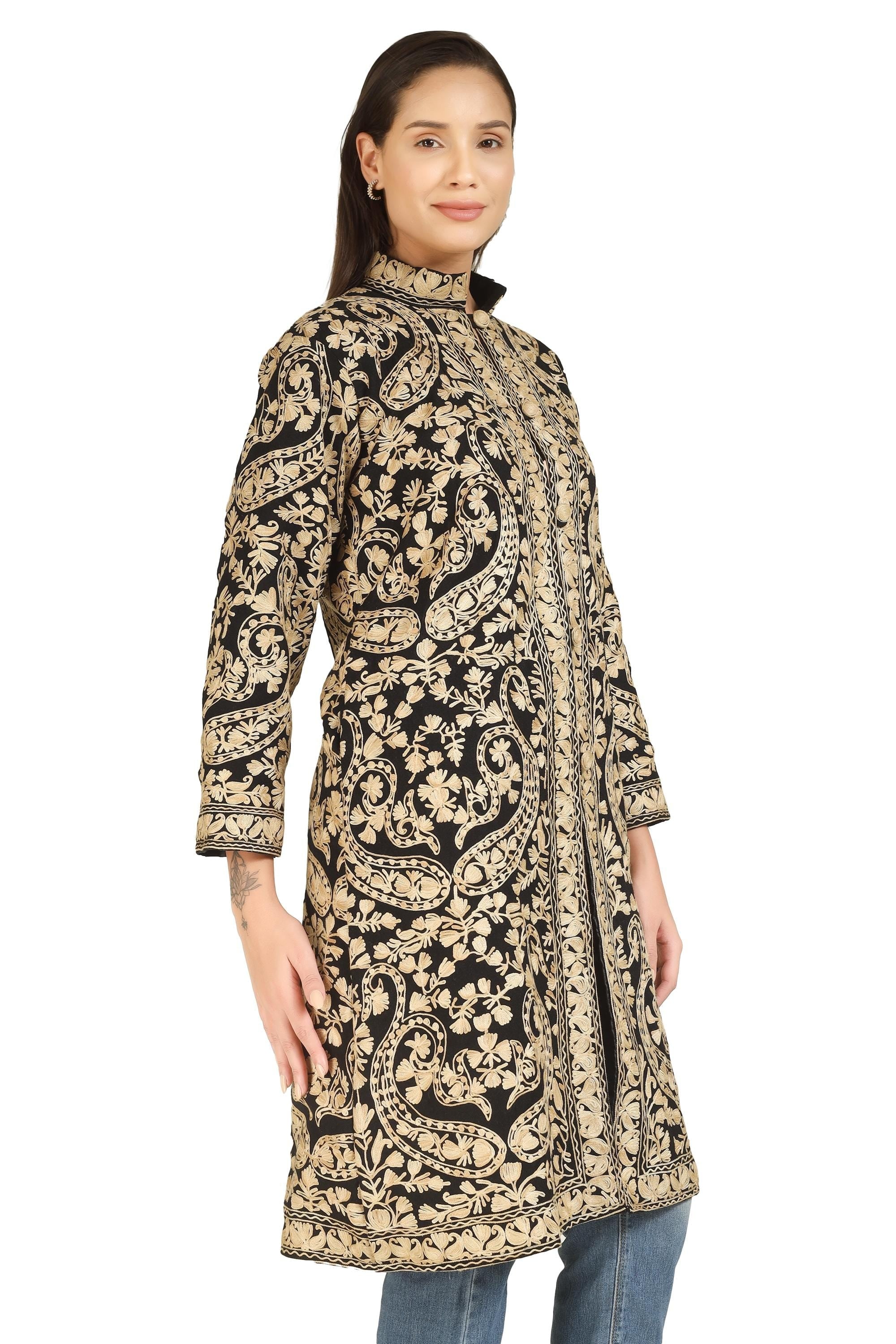 Handmade Kashmiri Wool Embroidered Coat: Traditional Indian Jacket BATIN