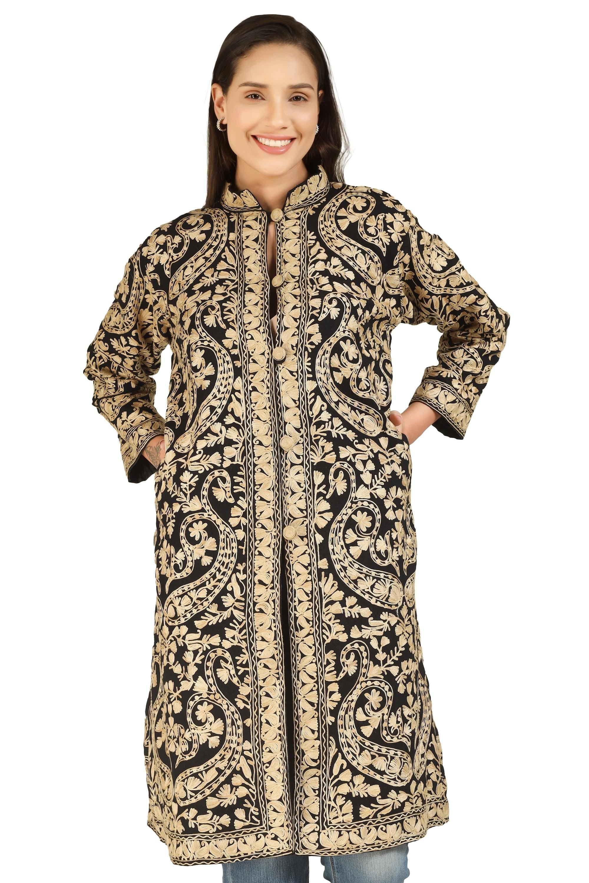 Handmade Kashmiri Wool Embroidered Coat: Traditional Indian Jacket BATIN