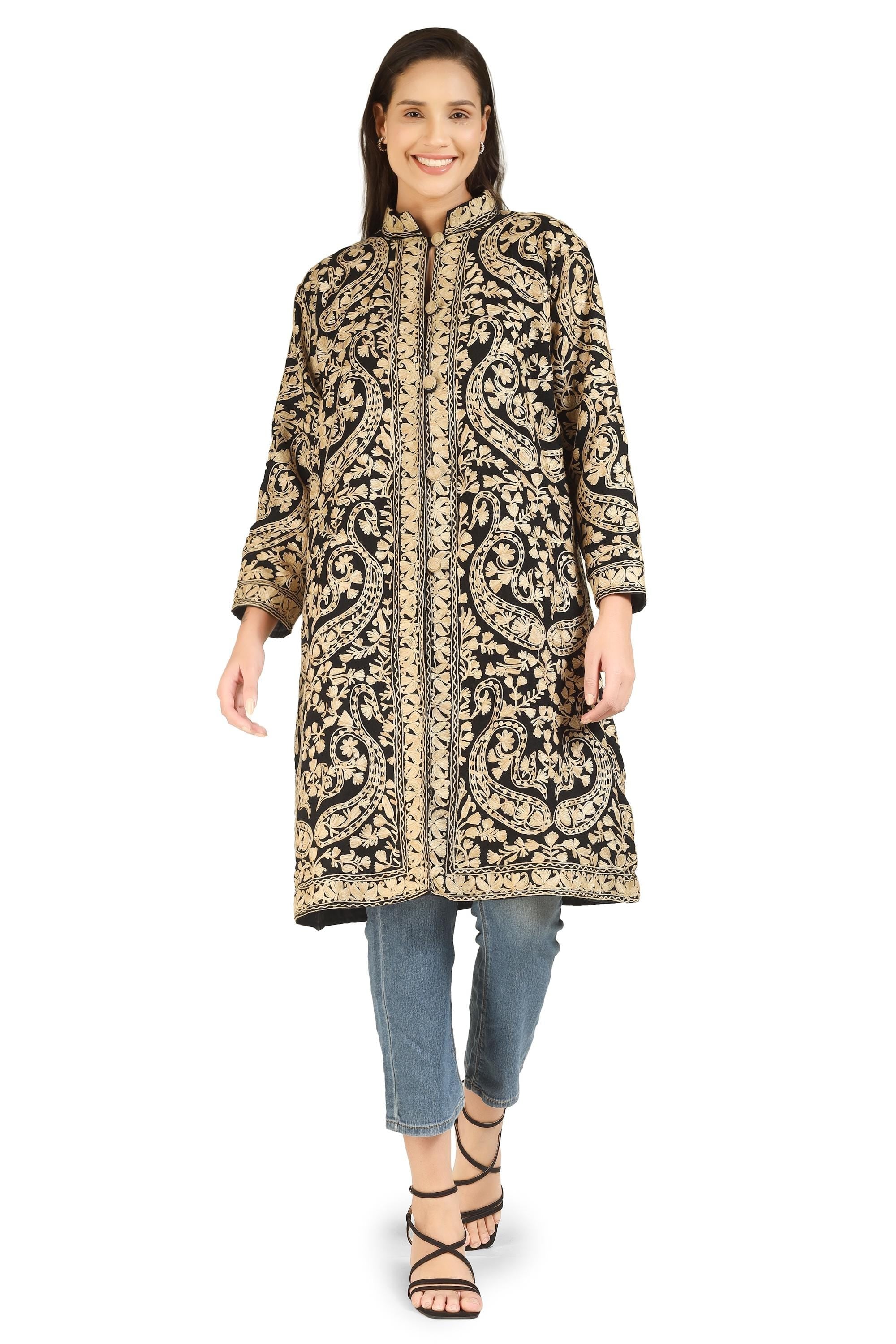 Handmade Kashmiri Wool Embroidered Coat: Traditional Indian Jacket BATIN