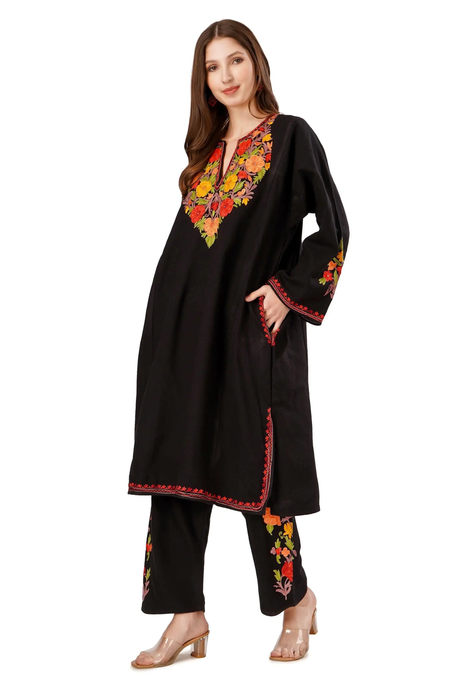 Kashmiri Aari Embroidered wool pheran with Pant BATIN