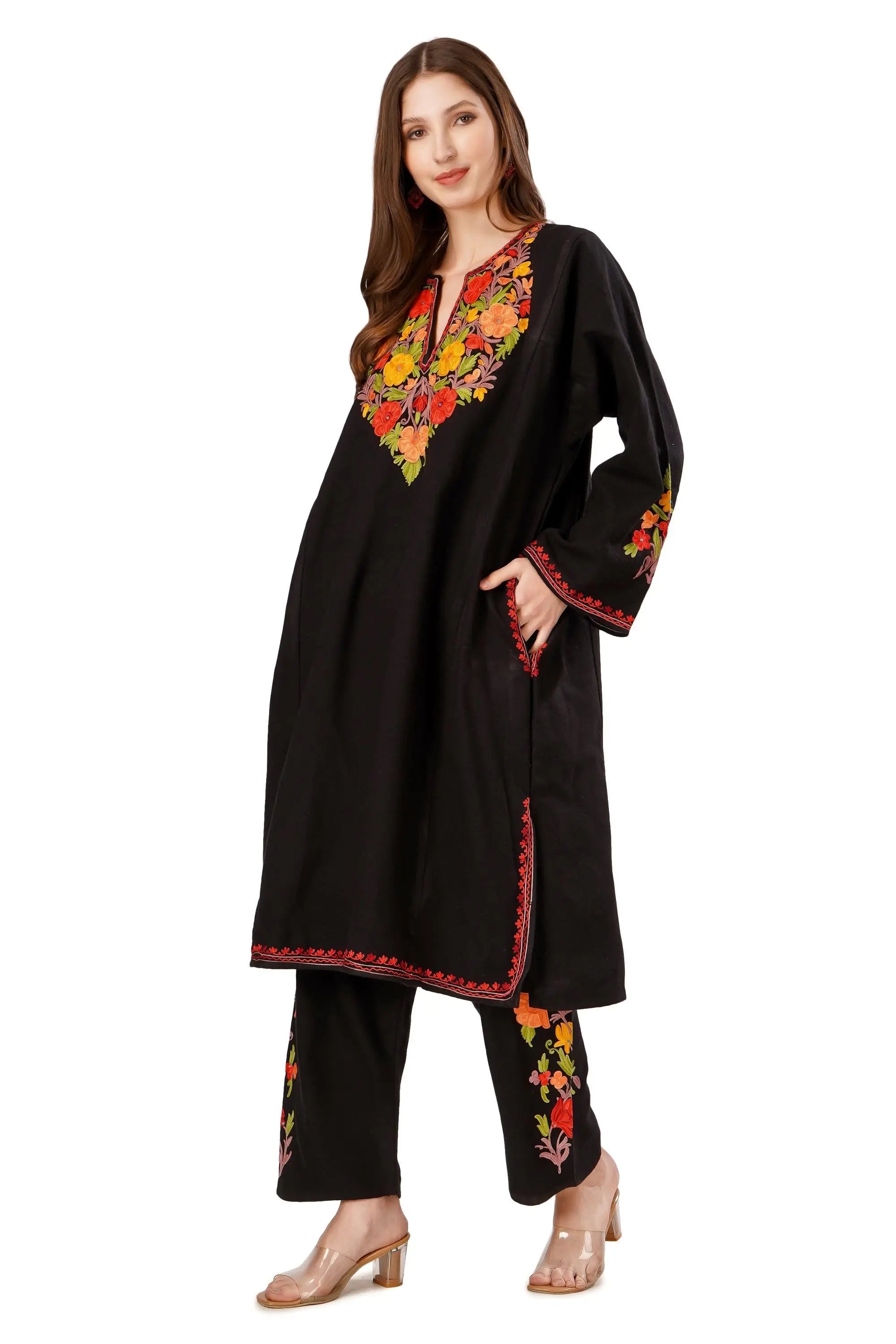 Kashmiri Aari Embroidered wool pheran with Pant BATIN