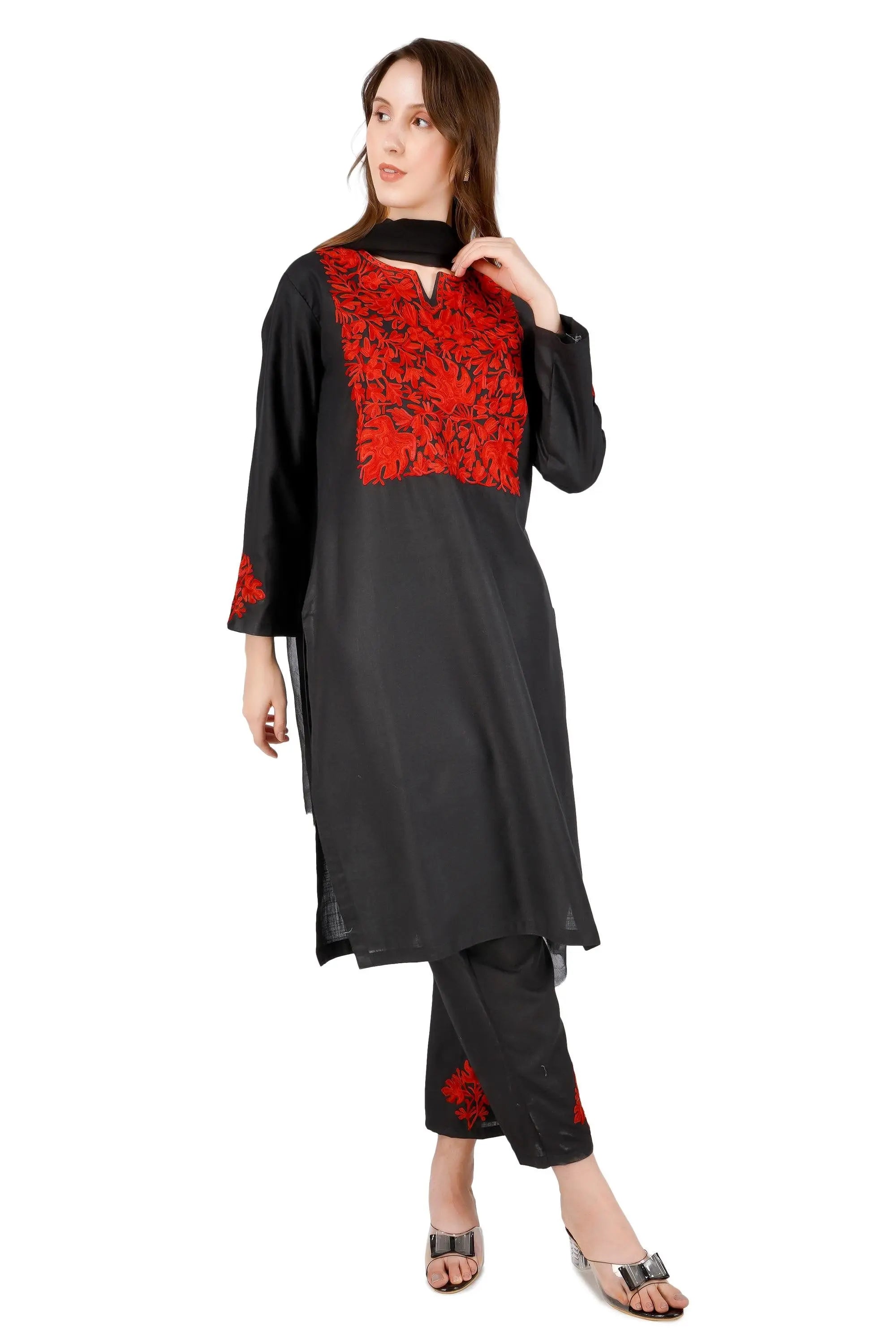 Black cotton Kashmiri aari Embroidered unstitched Suit BATIN
