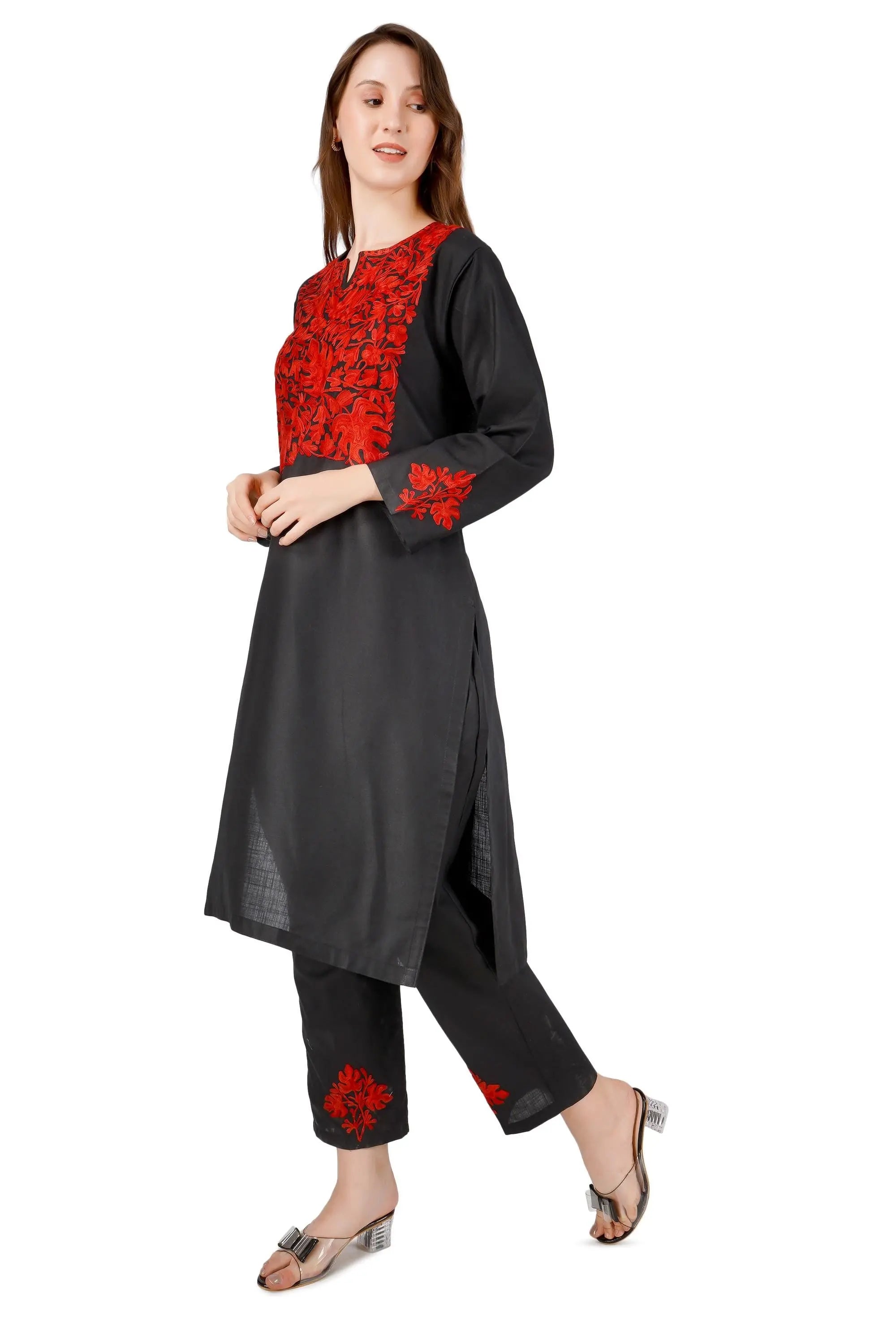 Black cotton Kashmiri aari Embroidered unstitched Suit BATIN