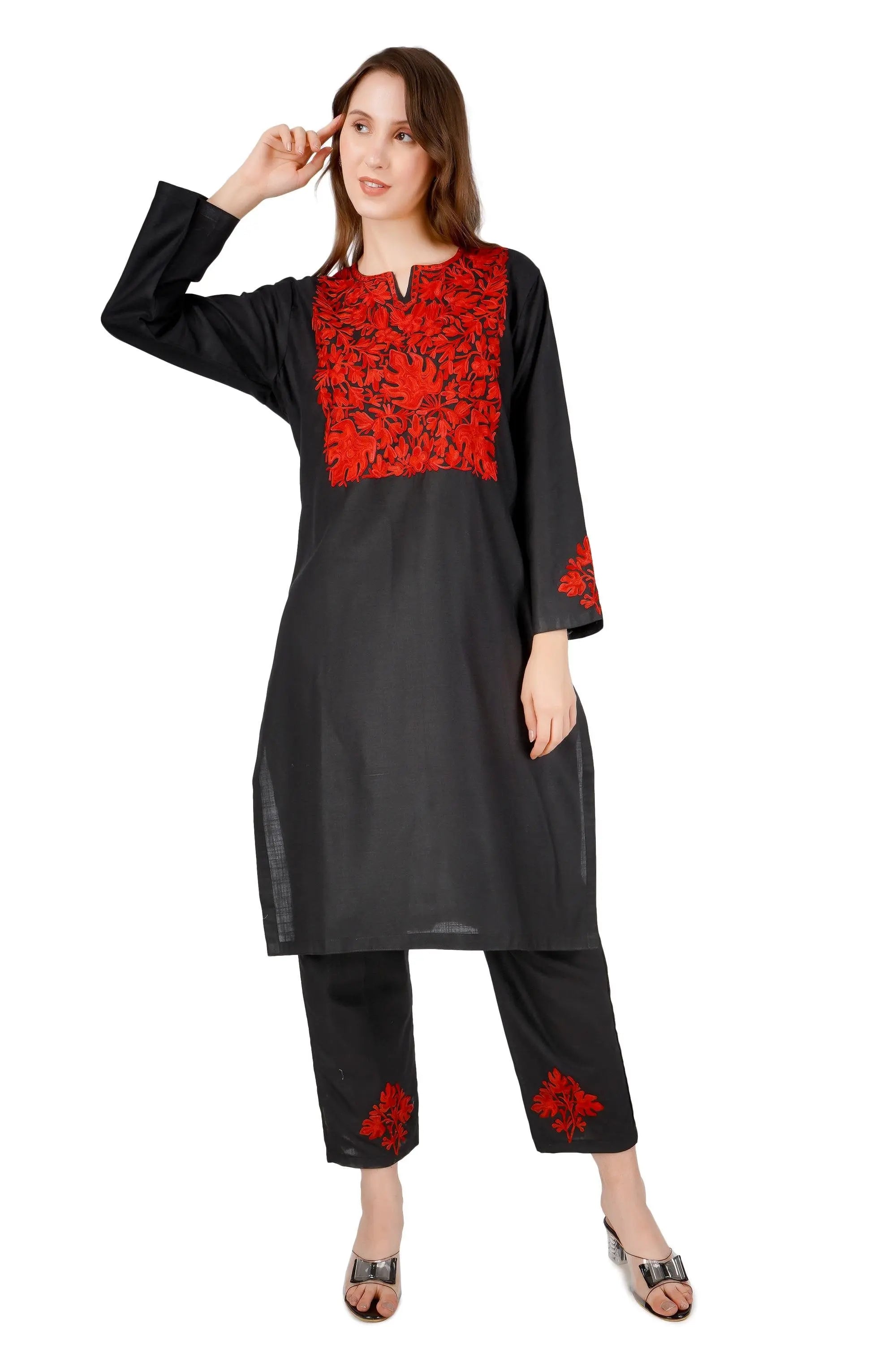 Black cotton Kashmiri aari Embroidered unstitched Suit BATIN
