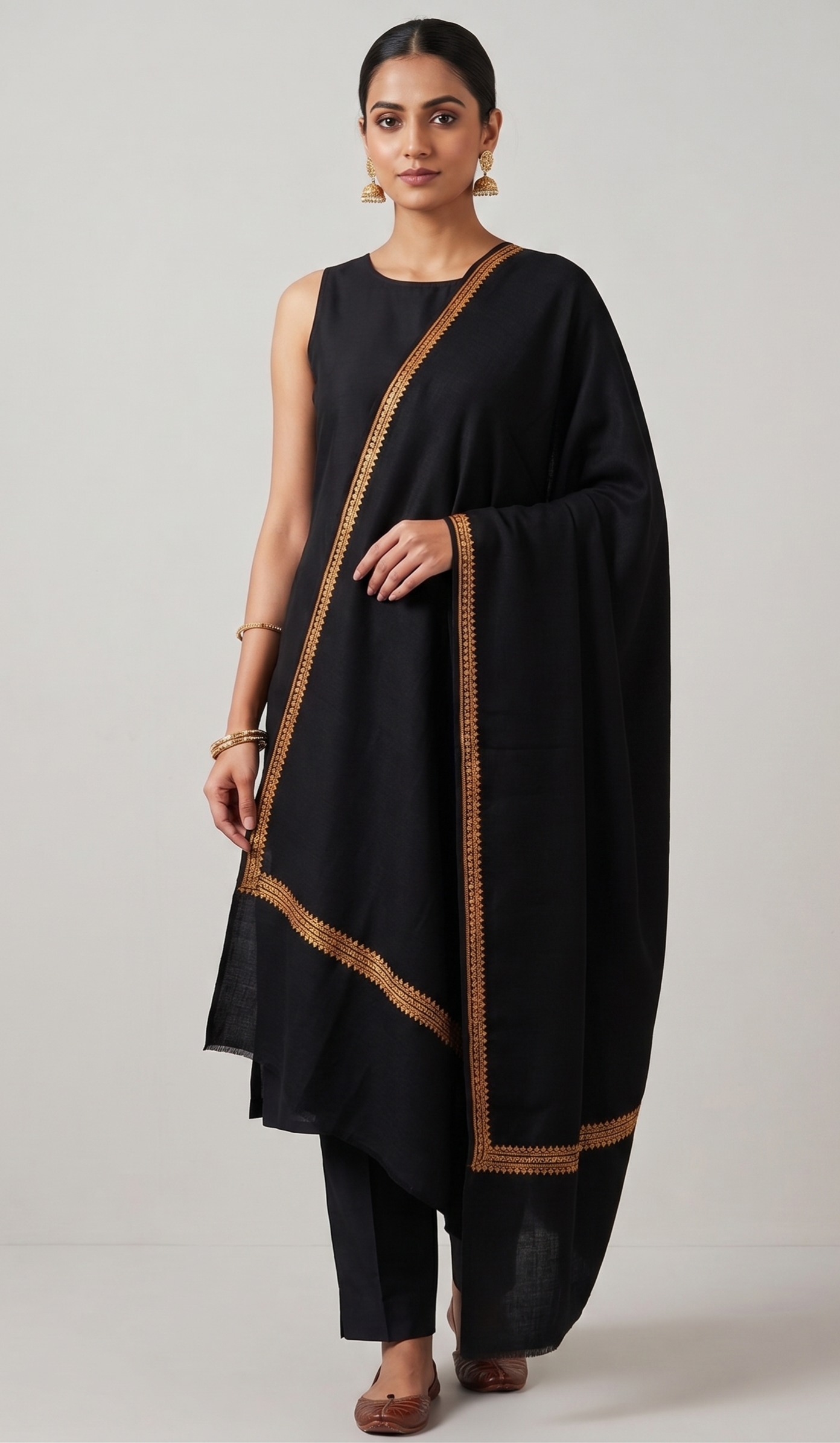 Wool Tilla Embroidered Black Shawl