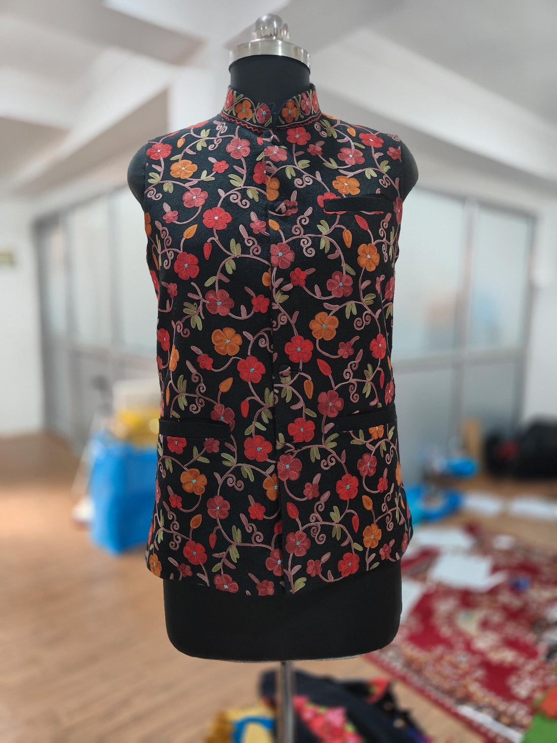 Kashmiri Nehru Jacket, Sleeveless Nehru Jackets, Men Waistcoat, Modi Jackets, Floral Aari Embroidered Luxurious Jackets For Men