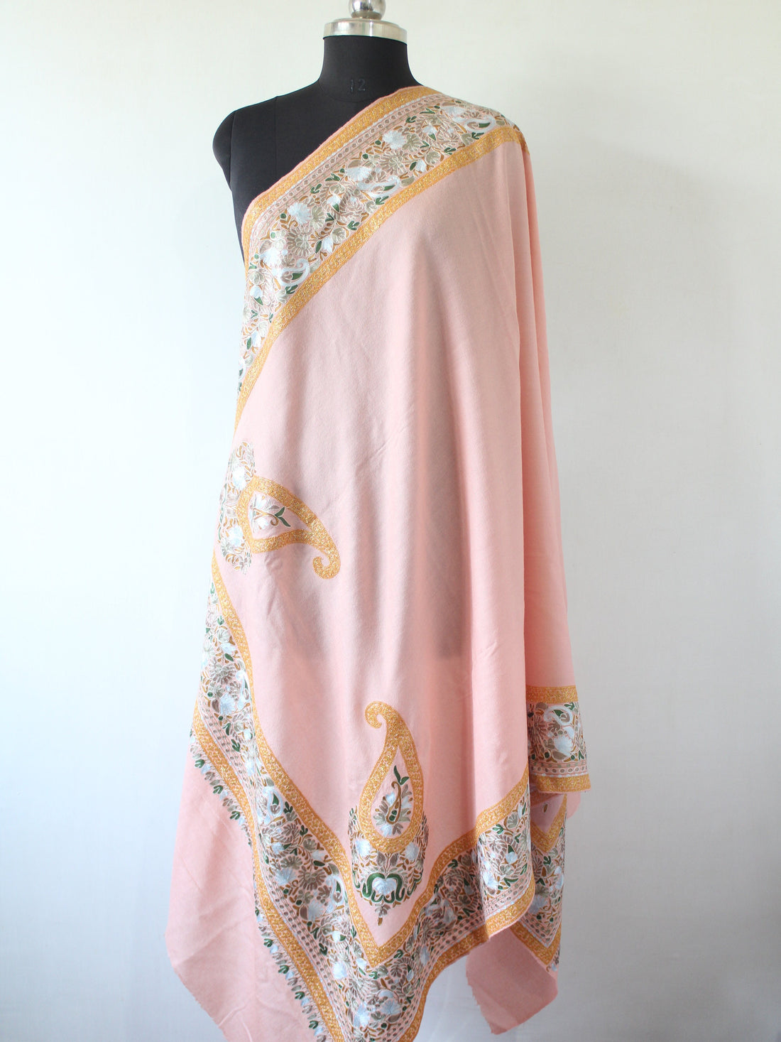 Kashmiri Tilla Silk Shawl Intricately Hand embroidered with Gold and Silk Threads