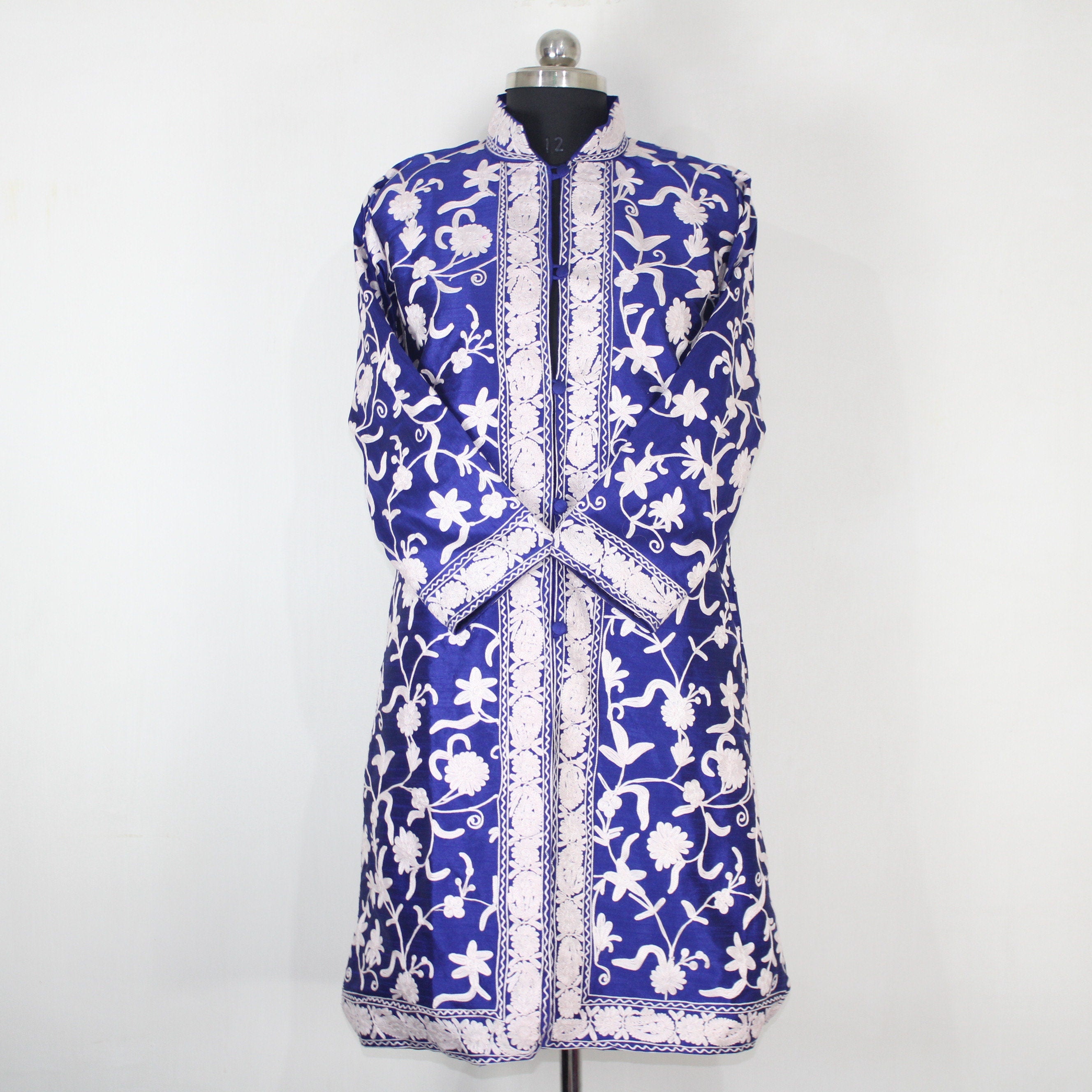 Kashmiri Jacket, embroidered silk jacket, long length coat, Bohemian Jacket, embroidered jacket, long embroidered coat, silk summer jacket