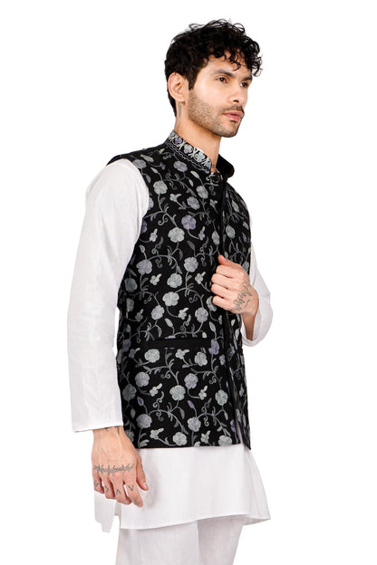 Kashmiri Nehru Jacket, Sleeveless Nehru Jackets, Men Waistcoat, Modi Jackets, Floral Aari Embroidered Luxurious Jackets For Men