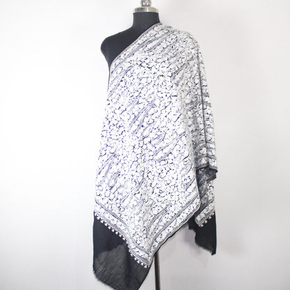 Kashmiri Stole, Fine Merino Wool Aari Embroidered Kashmiri Stole, Handmade Stole, Woolen Scarf, Embroidered Wraps, Black Scarf,