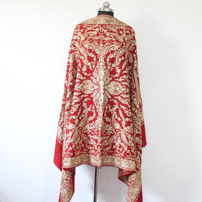 Bridal Embroidered Shawl, Kashmiri Tilla Shawl For Women, Indian Wedding Shawl, Bridal Cover Up Wrap, Zari Embroidered Cashmere Shawl