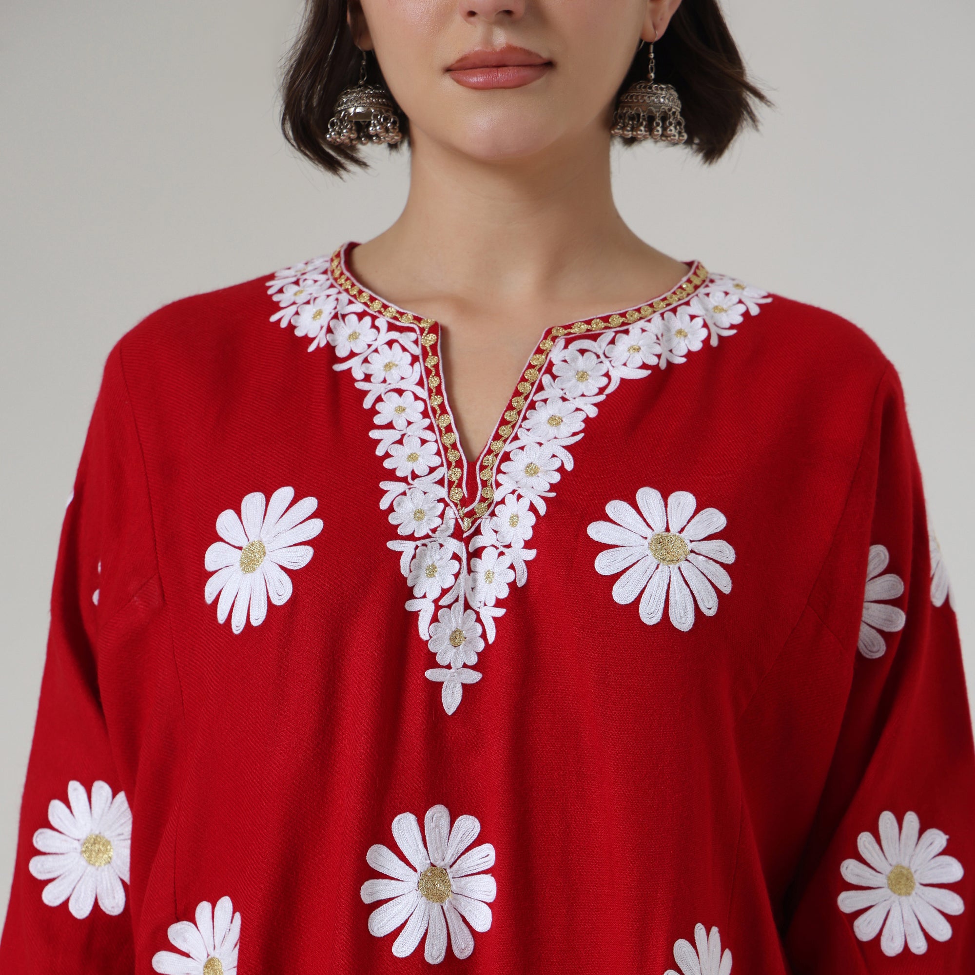 Kashmiri Aari Embroidered Pheran - Traditional Woolen Winter Kurta For Women