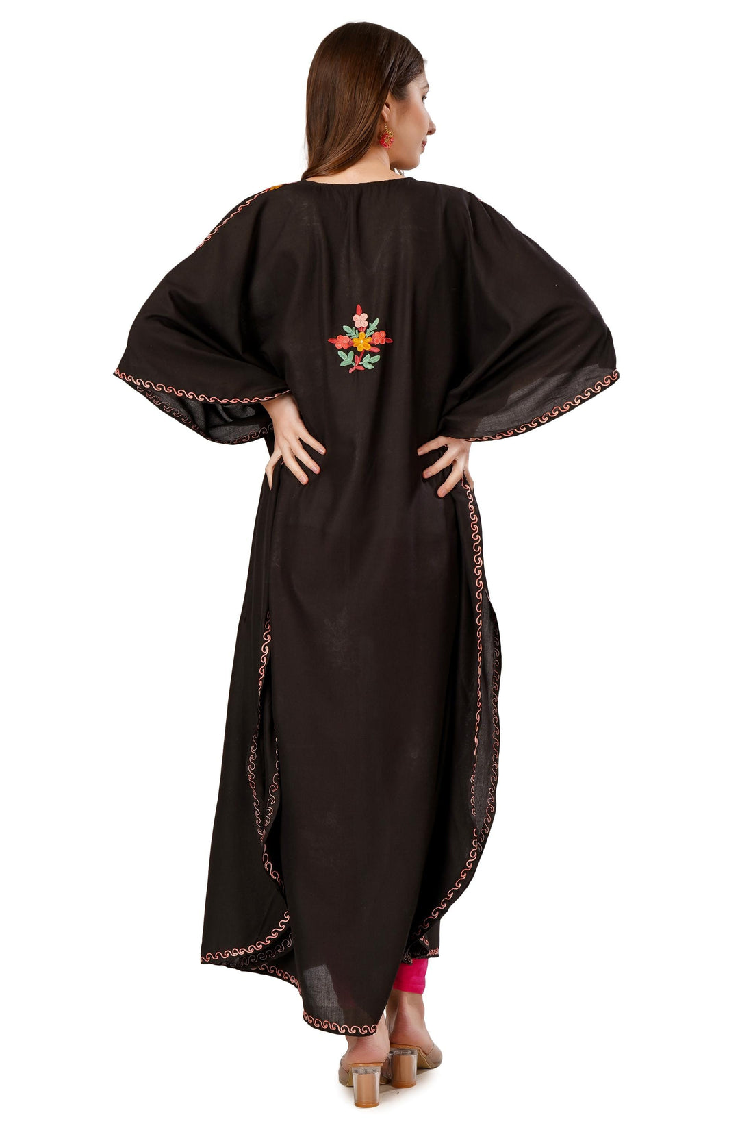 Kashmiri Aari Embroidered Cotton Kaftan for Women, Handmade Kaftan Dress for Womens , Loose Women Tunic Dress, Indian Floral Kaftan
