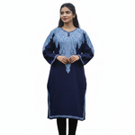 Kashmiri Aari Embroidered Woolen Pheran, Loose Fit Kurta for Women, Paisley Front Back Design