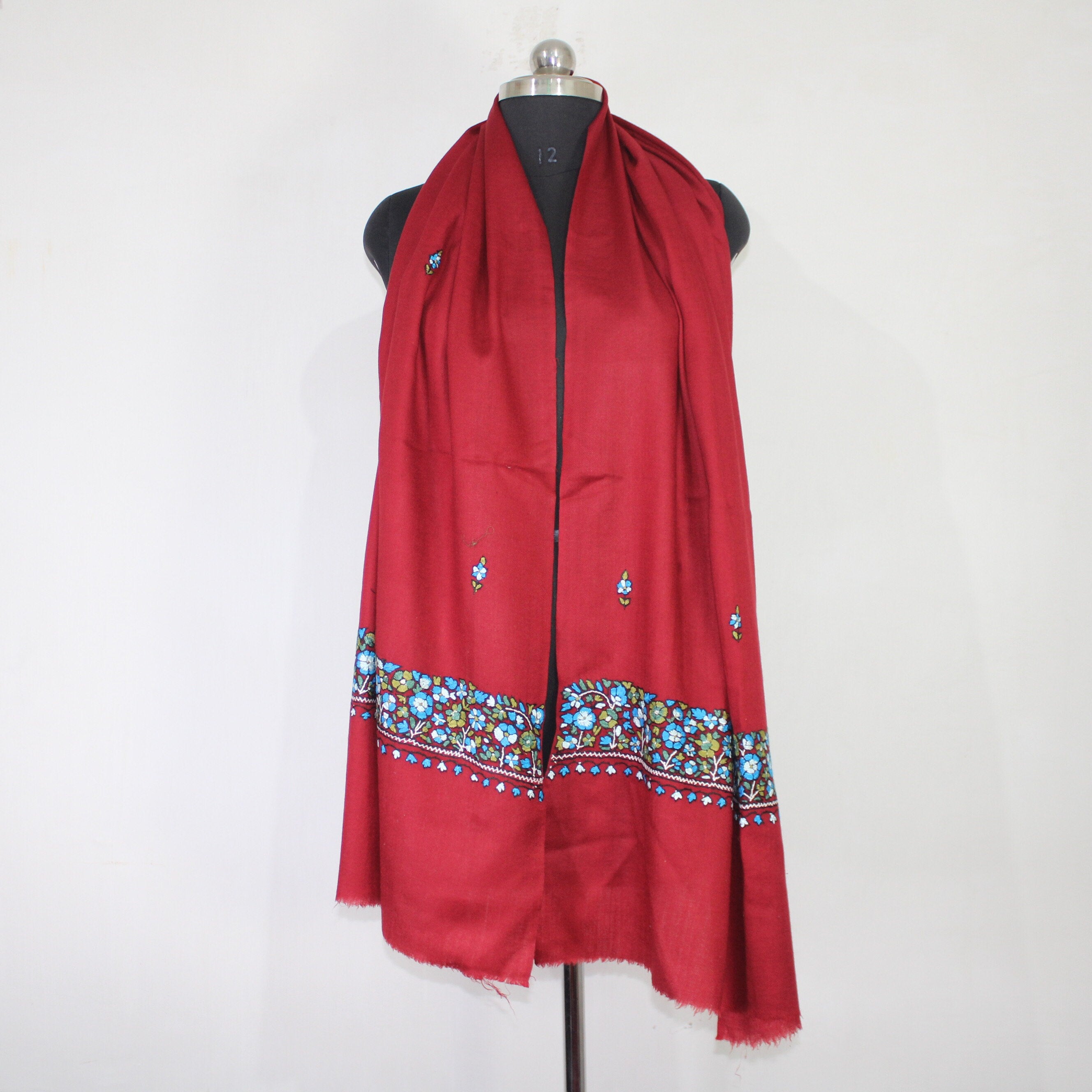 Kashmiri paper mache Embroidery Scarf, woolen Scarf, Kashmiri Handmade Stole/Wrap, handwork stole, maroon Stole, 70cm * 200cm,