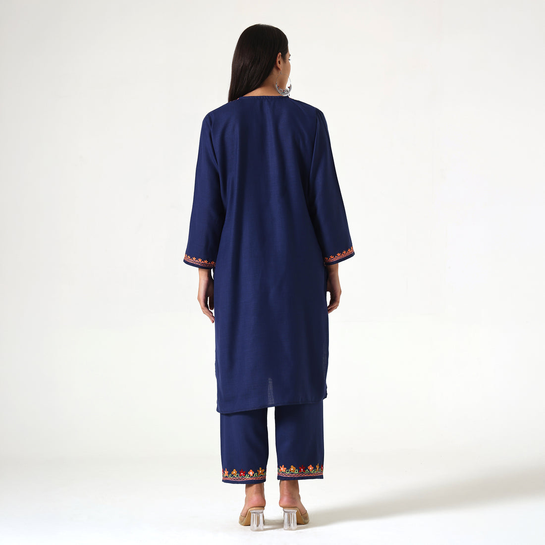 Kashmiri Aari Embroidered Cotton Kurti with Bottom Pant, Womens Coord Set