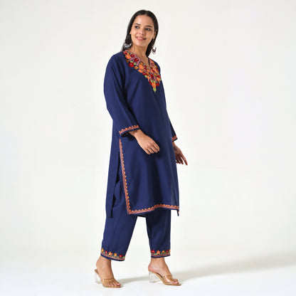 Kashmiri Aari Embroidered Cotton Kurti with Bottom Pant, Womens Coord Set