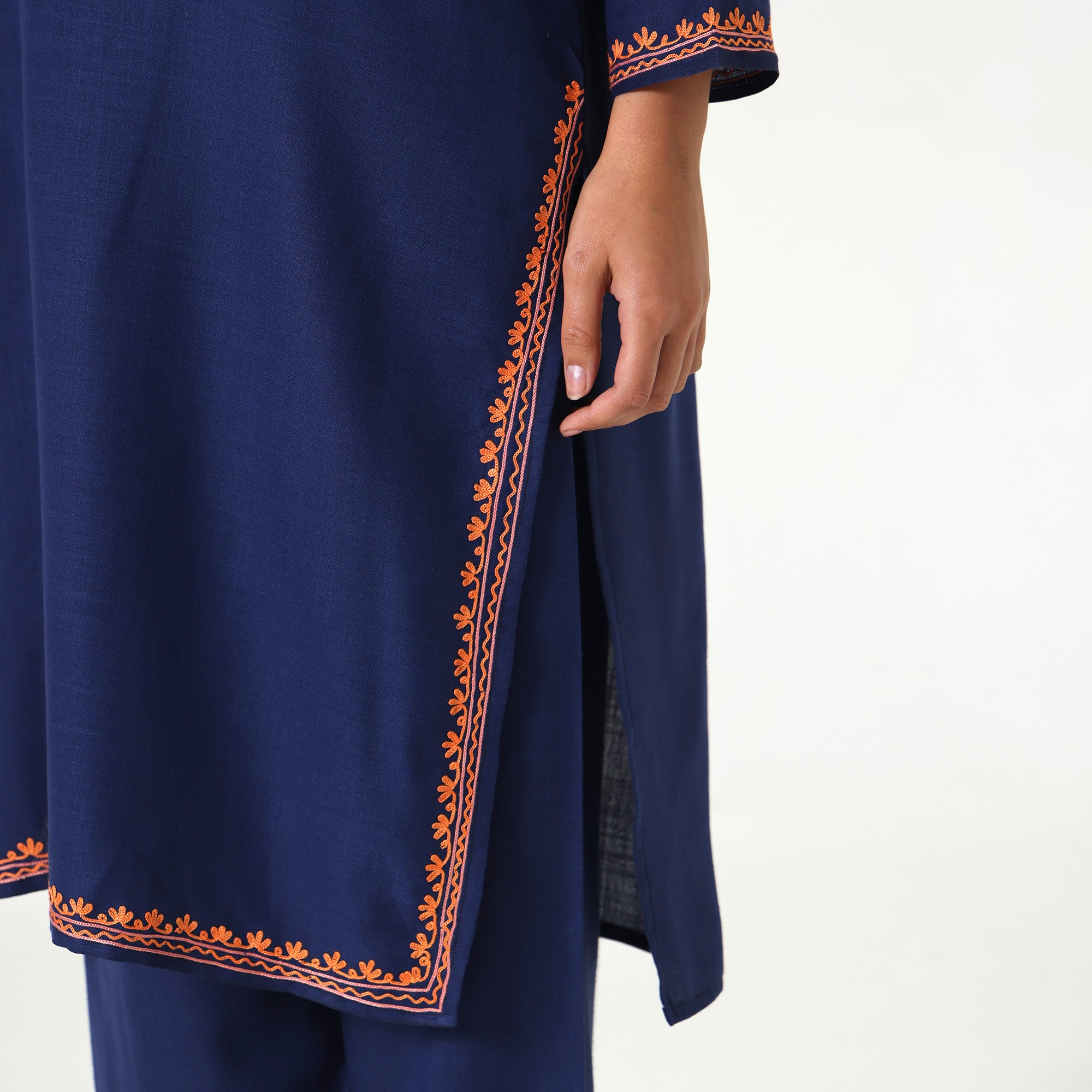 Kashmiri Aari Embroidered Cotton Kurti with Bottom Pant, Womens Coord Set