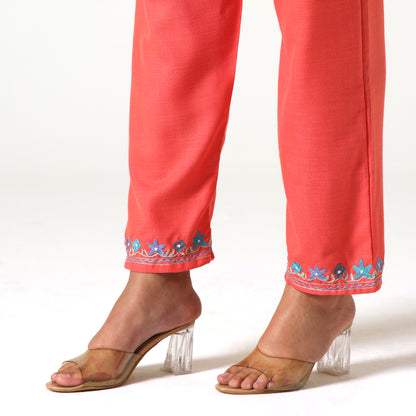 Kashmiri Aari Embroidered Cotton Kurti with Bottom Pant, Womens Coord Set For Summer