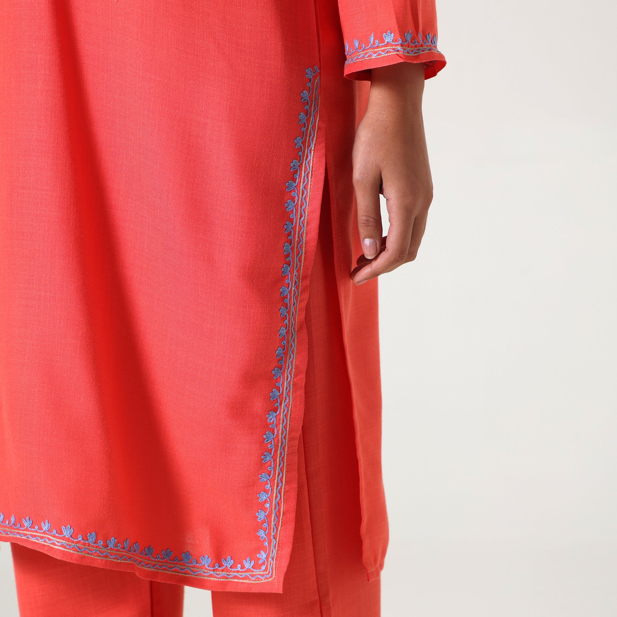 Kashmiri Aari Embroidered Cotton Kurti with Bottom Pant, Womens Coord Set For Summer